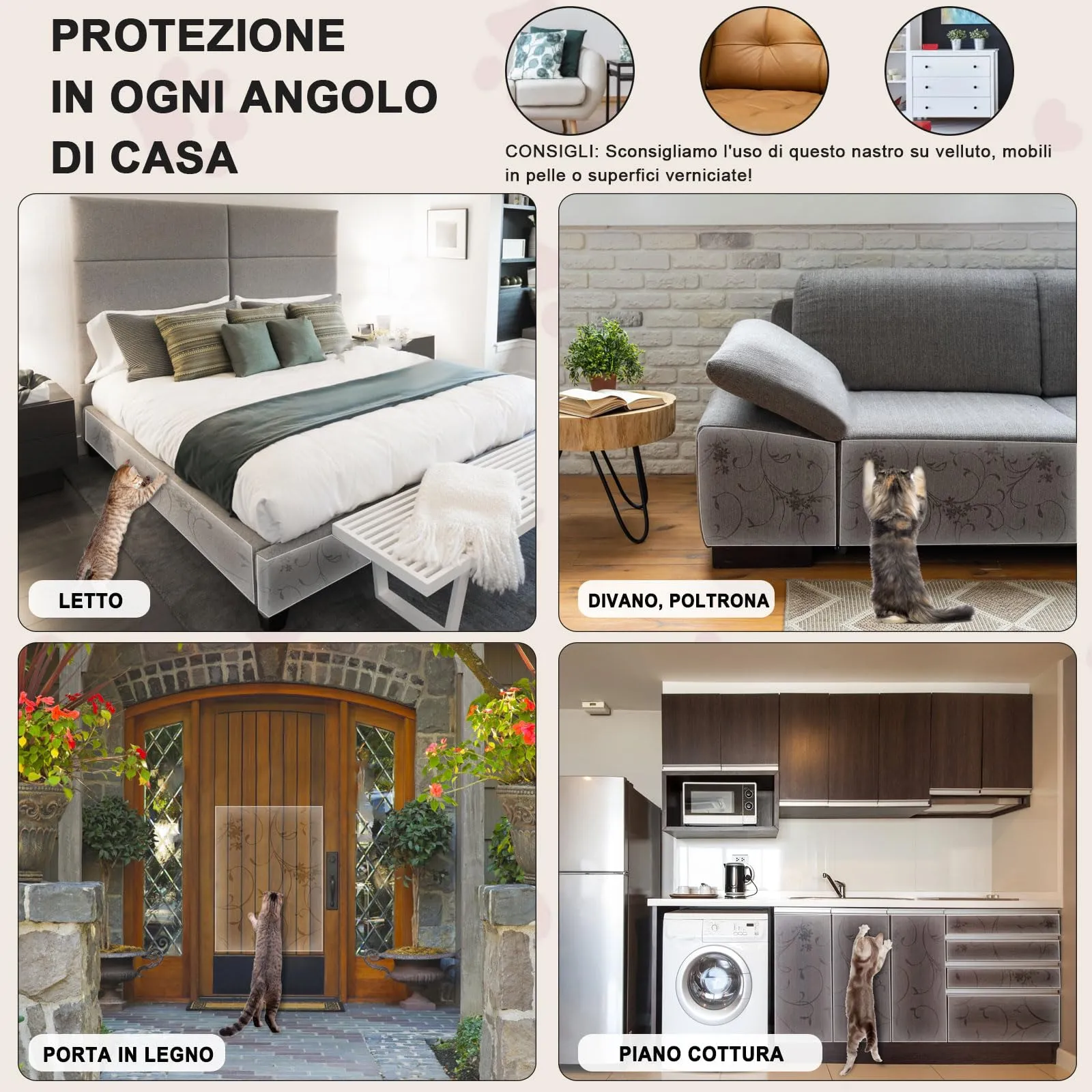 QianShouYan Pellicola Antigraffio per Gatti Autoadesiva Opaca 30cm x 5m Motivo a Viticci - immagine 7