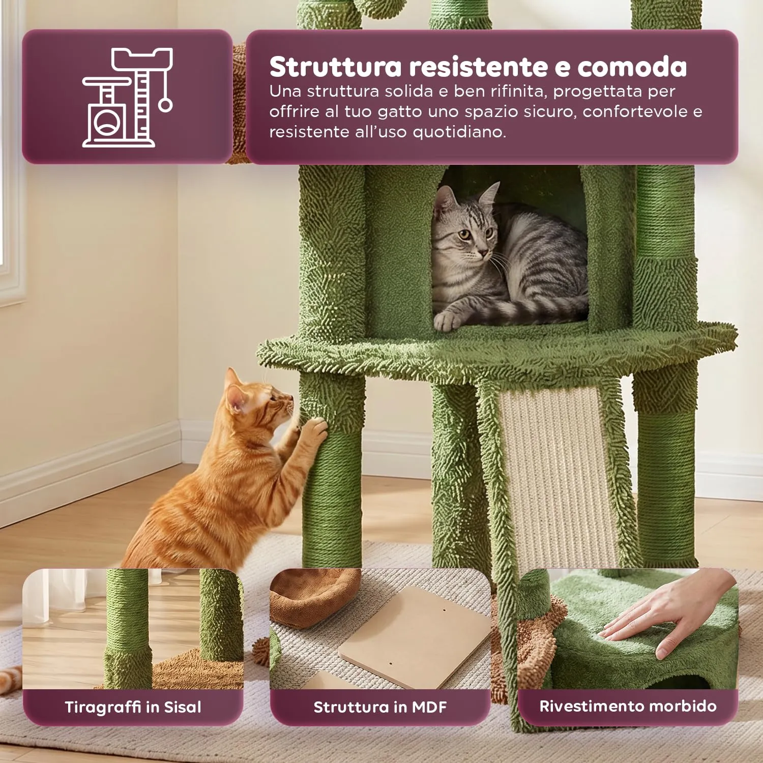 Avilia Albero Tiragraffi per Gatti a Forma di Cactus in Sisal, 106,5 cm - immagine 4