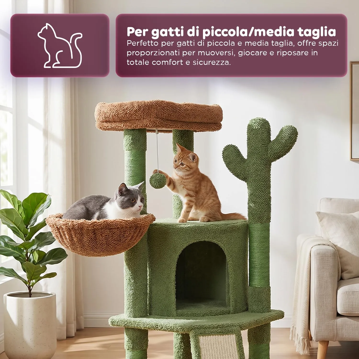 Avilia Albero Tiragraffi per Gatti a Forma di Cactus in Sisal, 106,5 cm - immagine 5