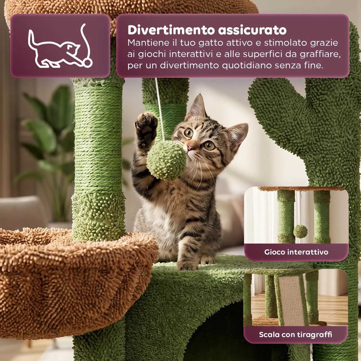 Avilia Albero Tiragraffi per Gatti a Forma di Cactus in Sisal, 106,5 cm - immagine 6