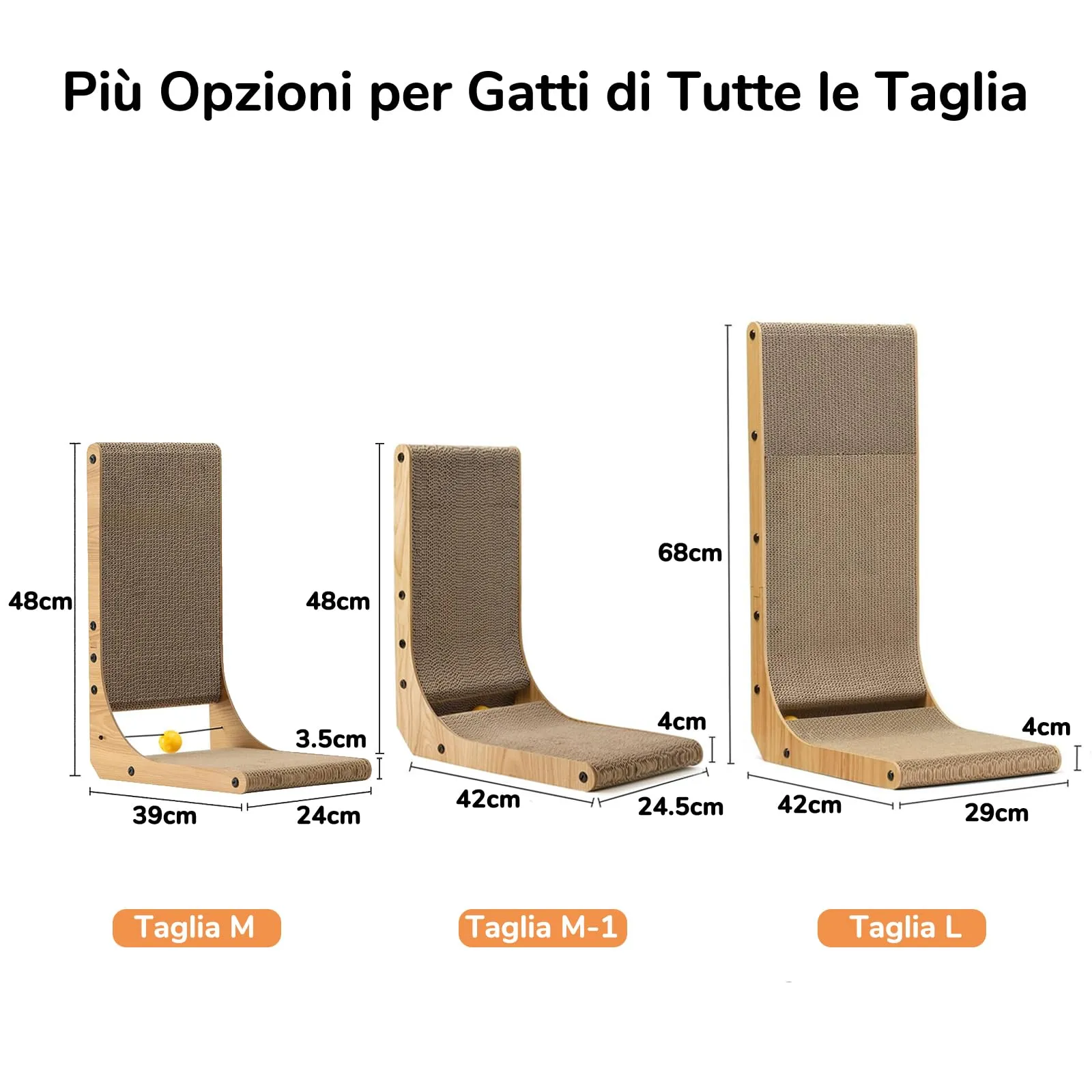 FUKUMARU Tiragraffi per Gatti a Forma di L, 48 cm, in Cartone con Pallina - immagine 5