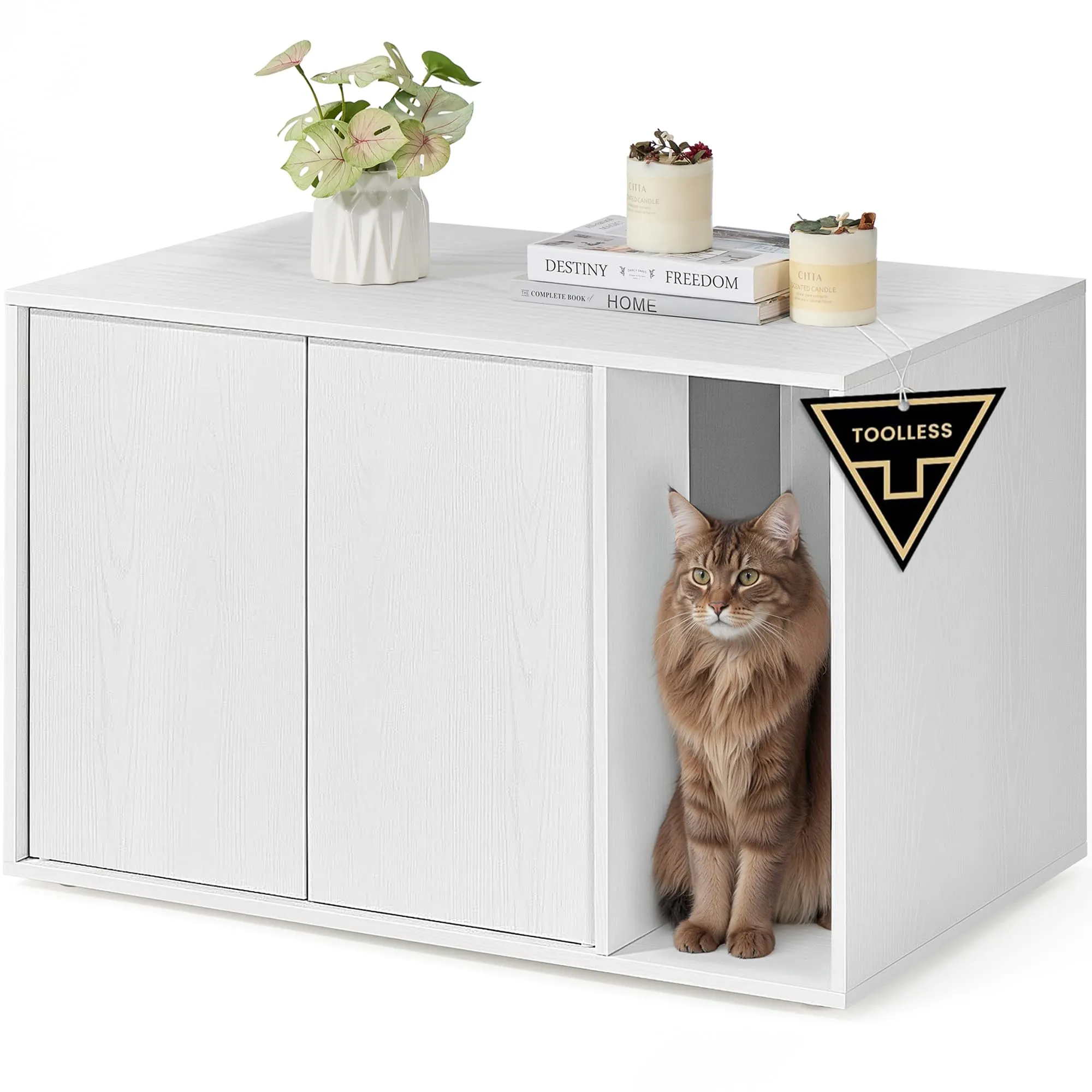 SONGMICS HOME Mobiletto Lettiera per Gatti Snapsemble, Bianco Neve, 80 x 50 x 50 cm - immagine 1