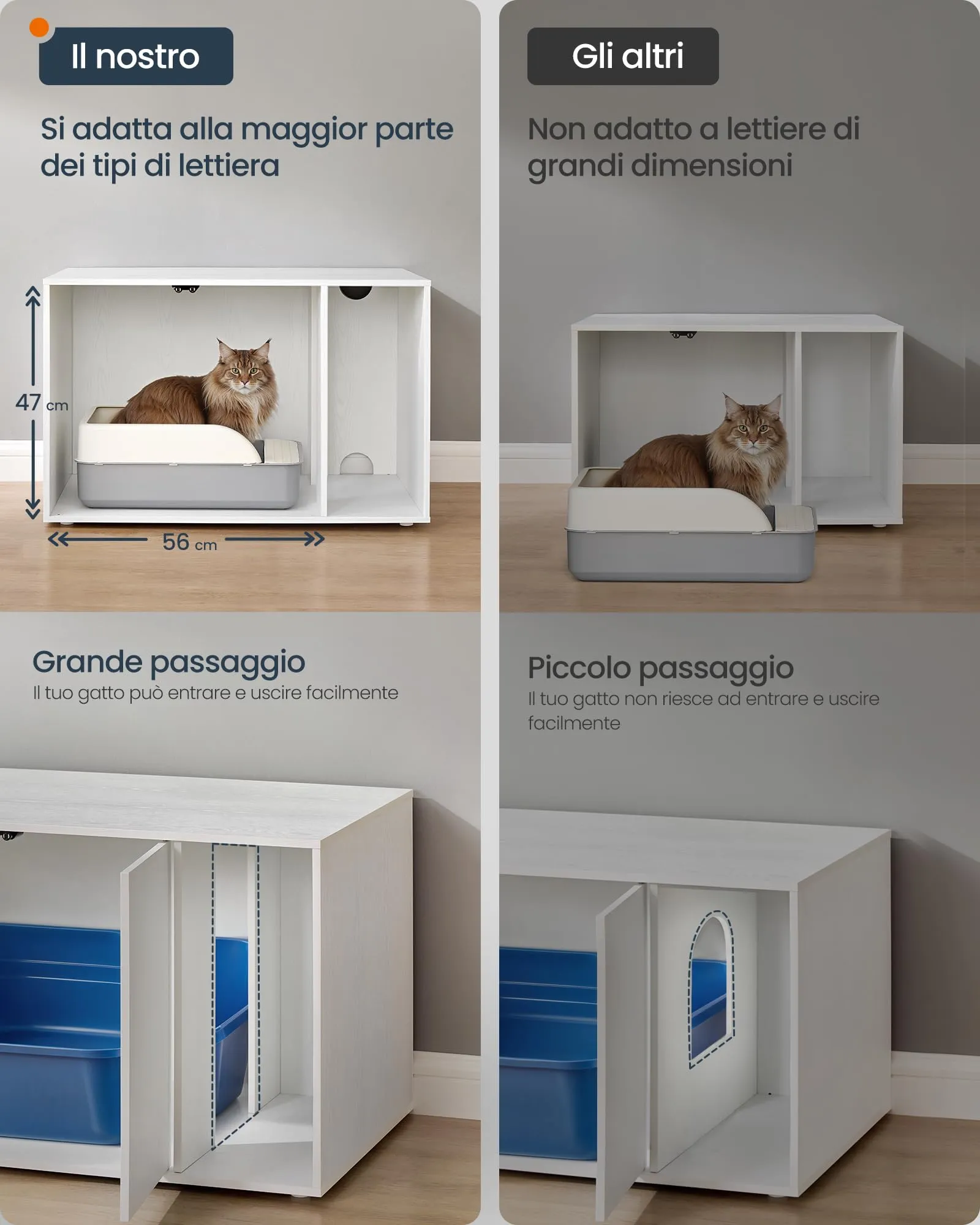 SONGMICS HOME Mobiletto Lettiera per Gatti Snapsemble, Bianco Neve, 80 x 50 x 50 cm - immagine 5