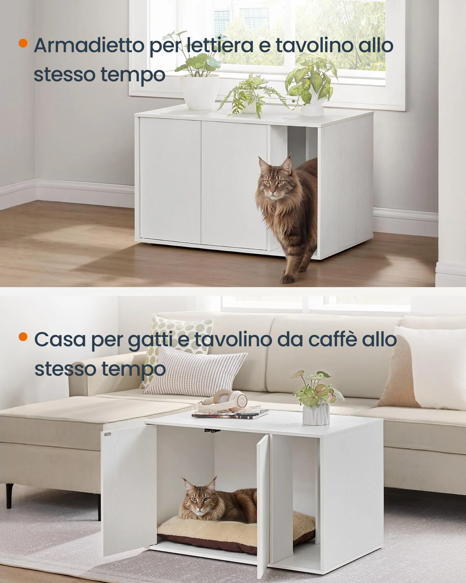 SONGMICS HOME Mobiletto Lettiera per Gatti Snapsemble, Bianco Neve, 80 x 50 x 50 cm - immagine 6