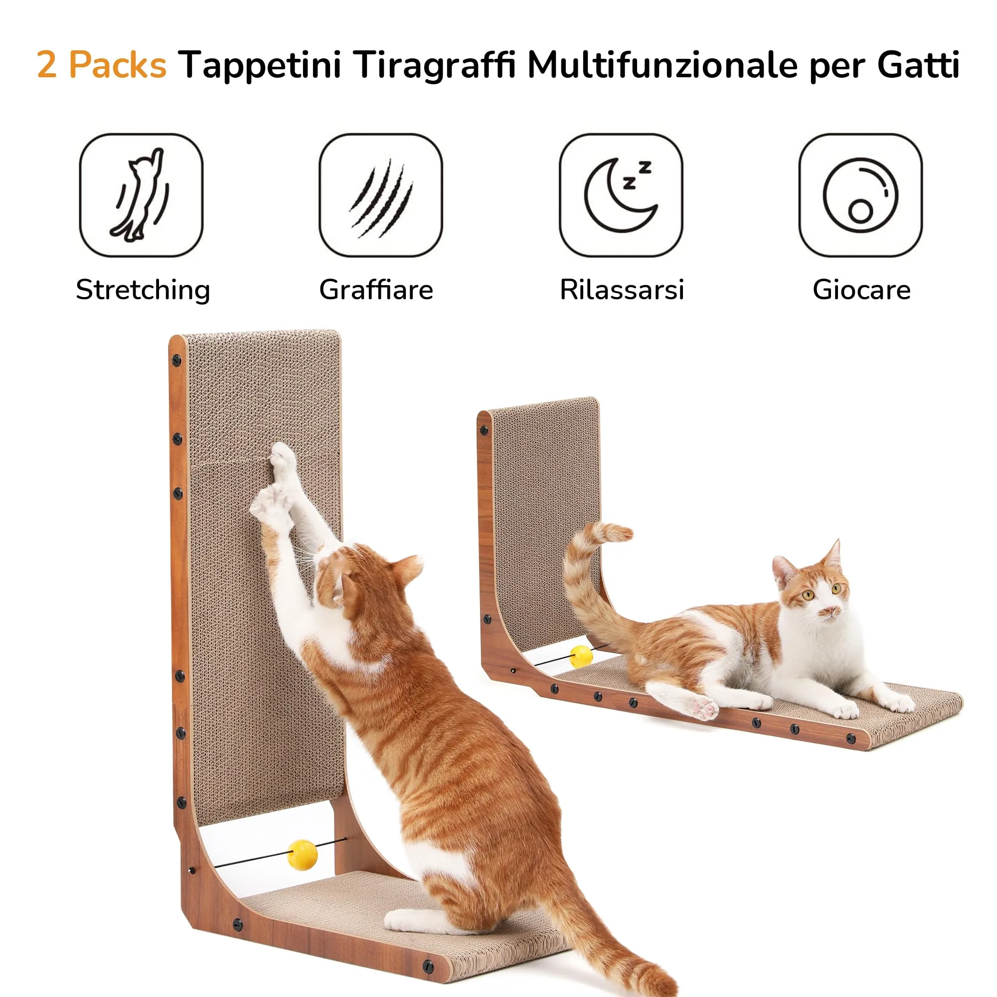FUKUMARU Tiragraffi per Gatti in Cartone a Forma di L, 68 cm, Noce, 2 Confezioni - immagine 2