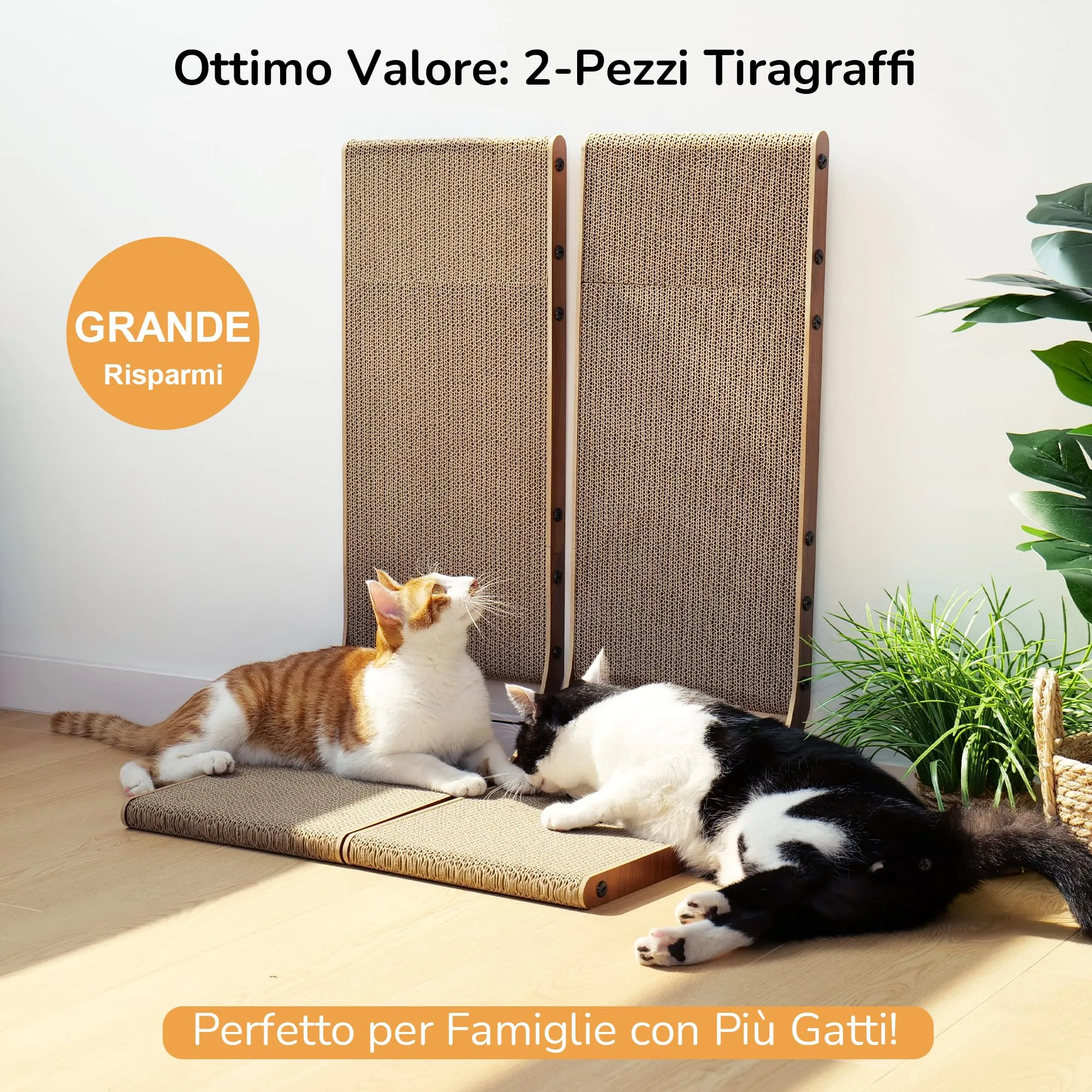 FUKUMARU Tiragraffi per Gatti in Cartone a Forma di L, 68 cm, Noce, 2 Confezioni - immagine 3