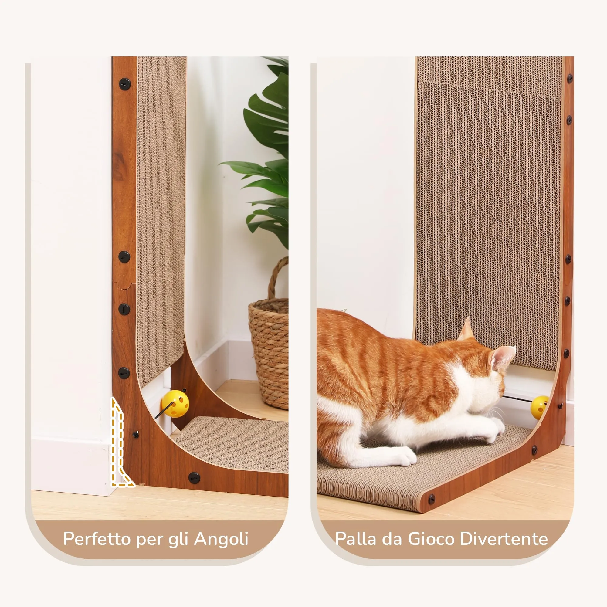 FUKUMARU Tiragraffi per Gatti in Cartone a Forma di L, 68 cm, Noce, 2 Confezioni - immagine 4