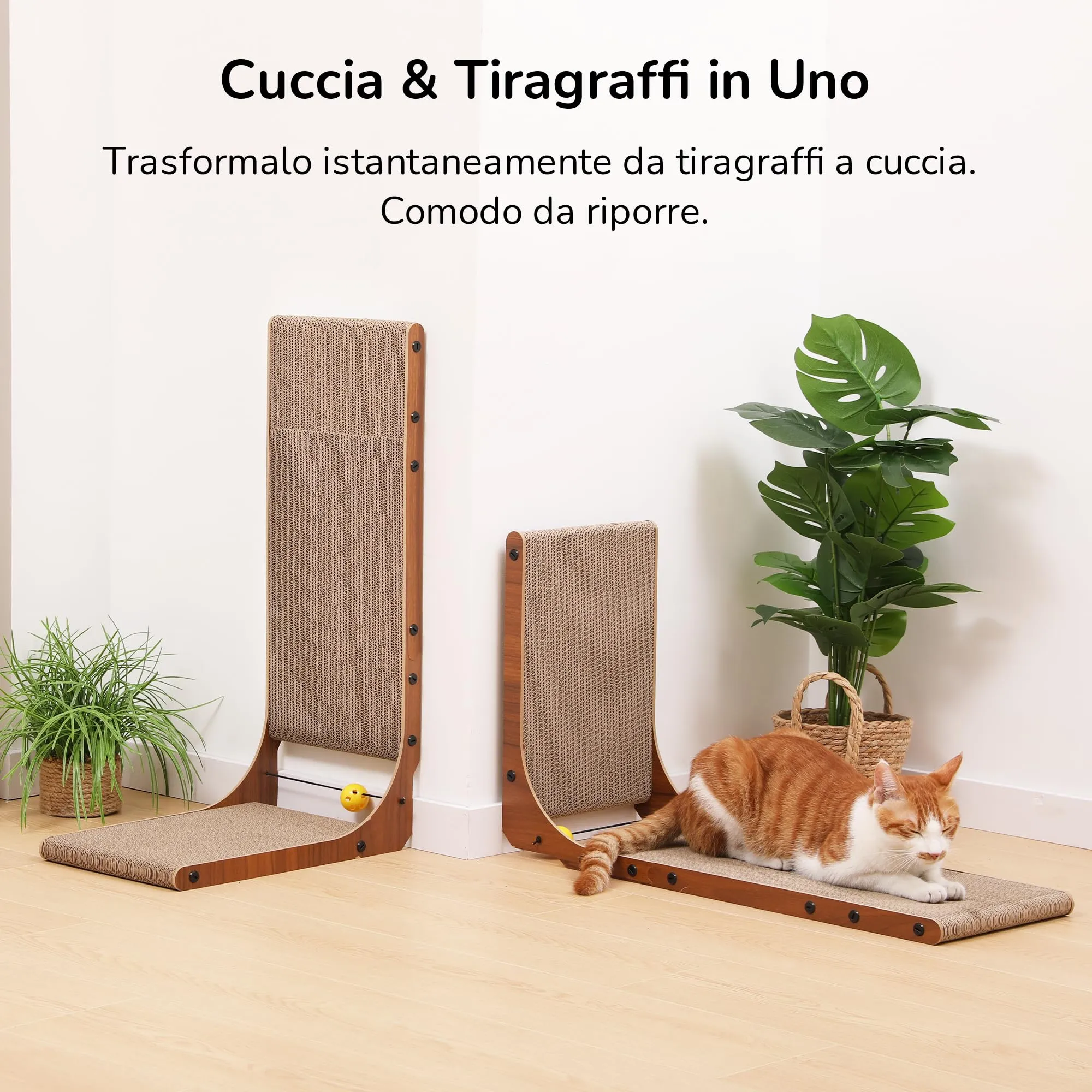 FUKUMARU Tiragraffi per Gatti in Cartone a Forma di L, 68 cm, Noce, 2 Confezioni - immagine 5