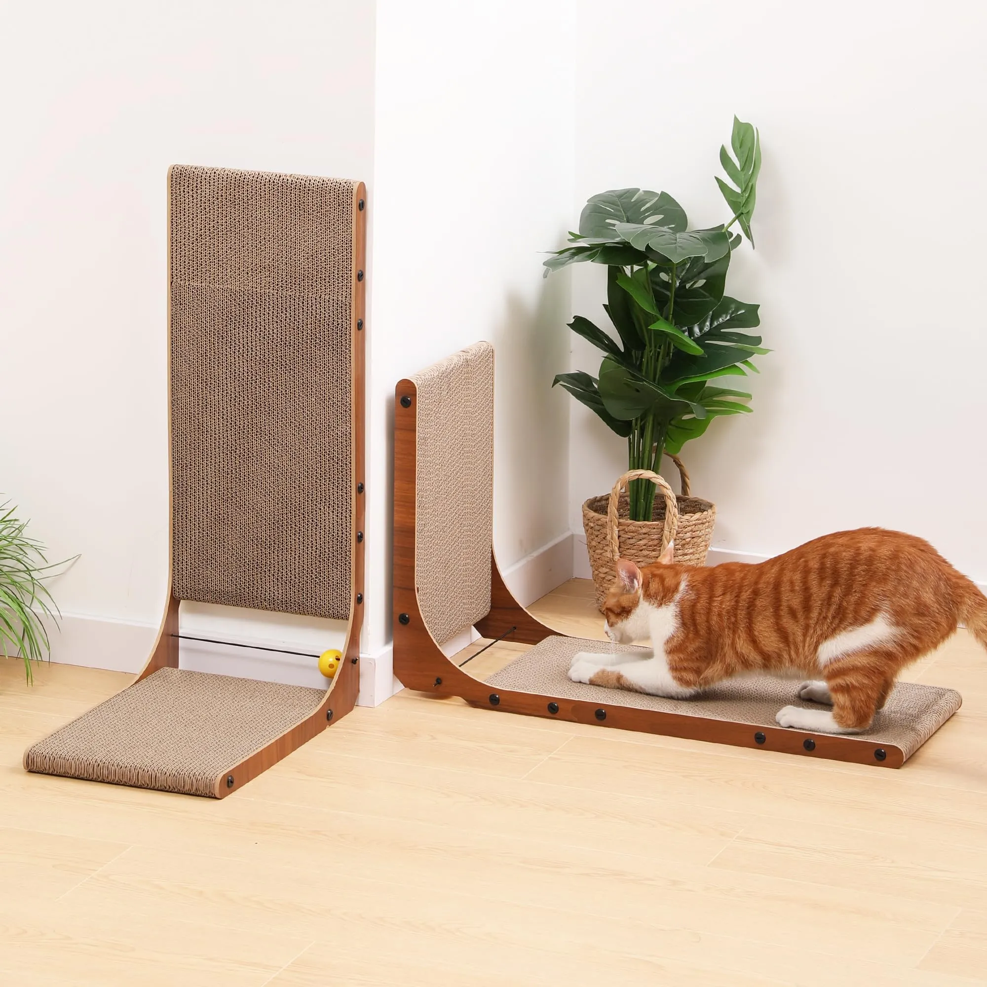 FUKUMARU Tiragraffi per Gatti in Cartone a Forma di L, 68 cm, Noce, 2 Confezioni - immagine 8