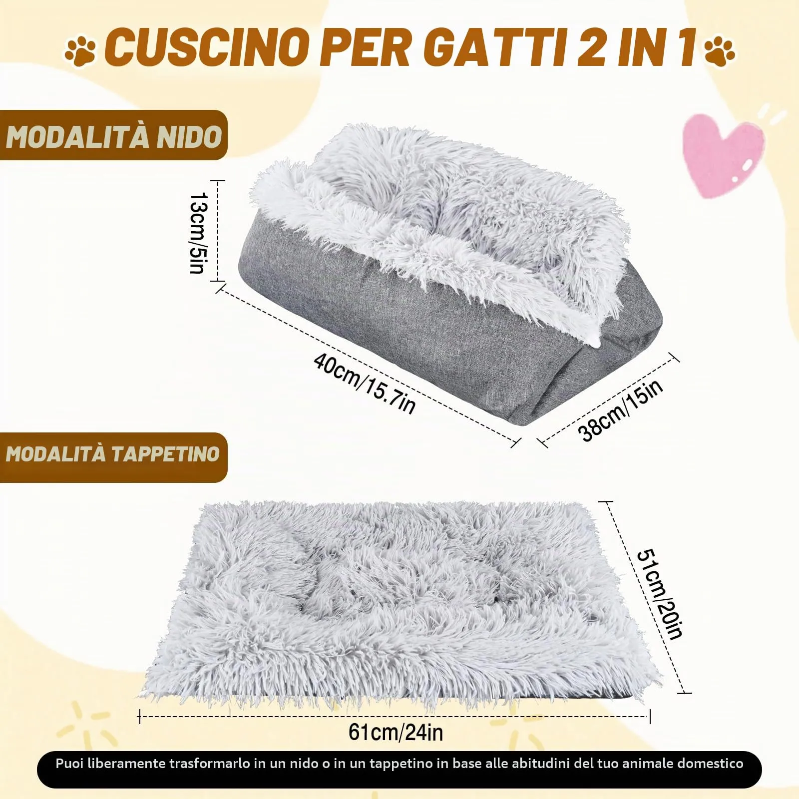 JABNOW Coperta Autoriscaldante per Gatti e Cani Piccoli, 60 x 50 cm, Tappetino Lavabile a Pelo Lungo - immagine 2