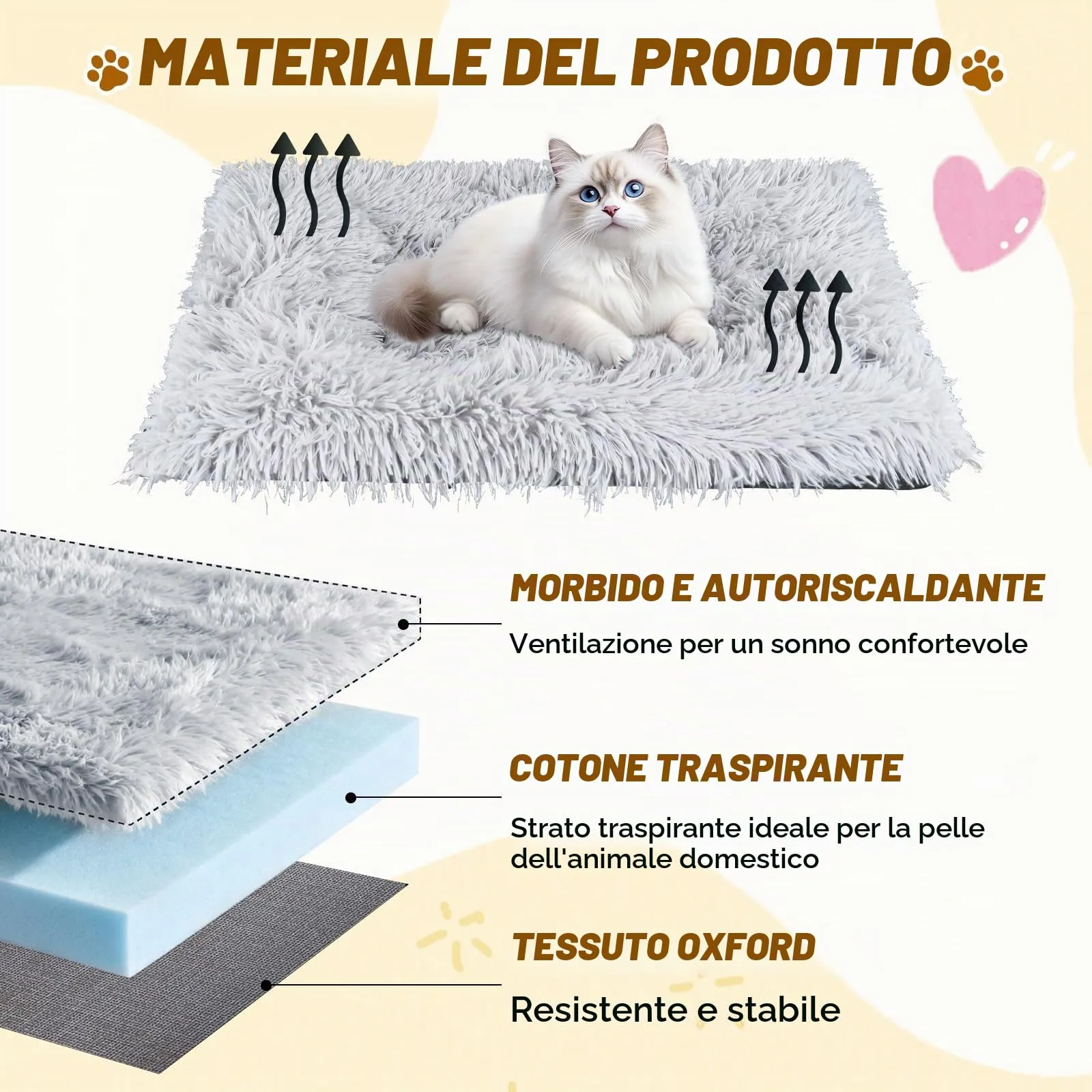 JABNOW Coperta Autoriscaldante per Gatti e Cani Piccoli, 60 x 50 cm, Tappetino Lavabile a Pelo Lungo - immagine 3