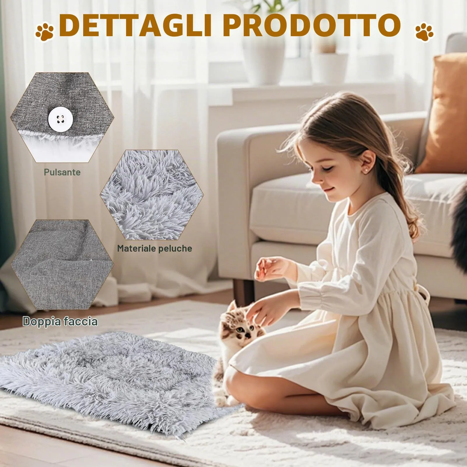 JABNOW Coperta Autoriscaldante per Gatti e Cani Piccoli, 60 x 50 cm, Tappetino Lavabile a Pelo Lungo - immagine 4