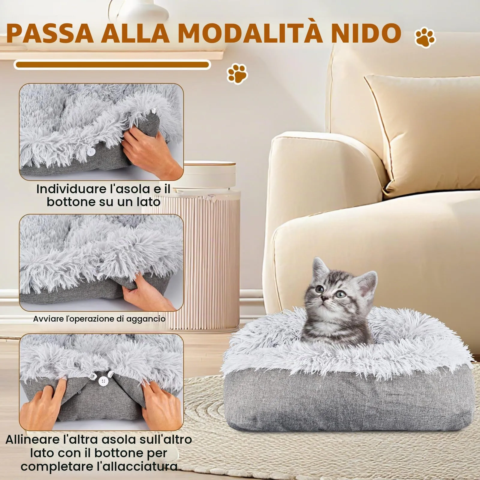 JABNOW Coperta Autoriscaldante per Gatti e Cani Piccoli, 60 x 50 cm, Tappetino Lavabile a Pelo Lungo - immagine 5