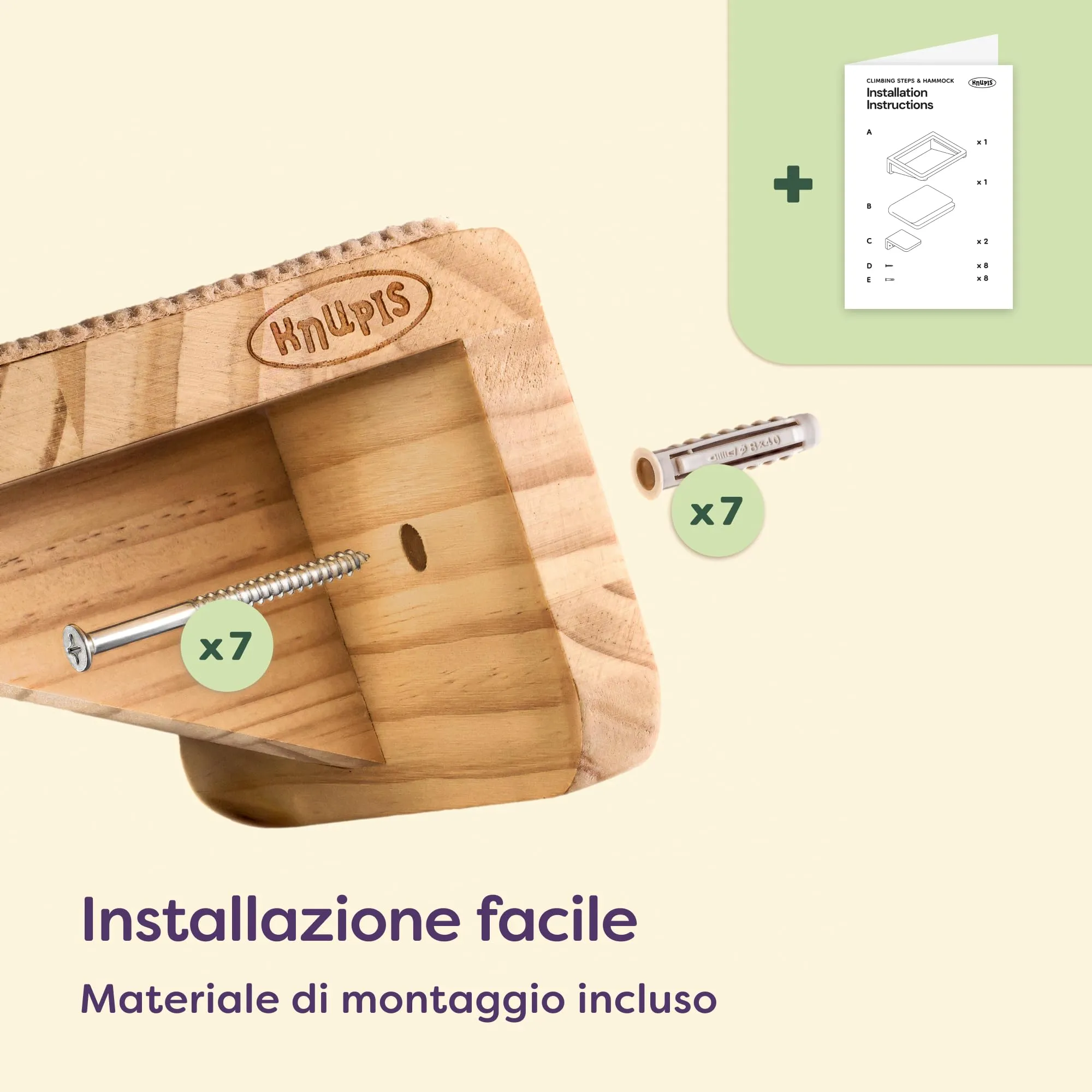 Knupis Mensole da Parete per Gatti con Amaca e 2 Scale – Pino FSC Beige - immagine 6
