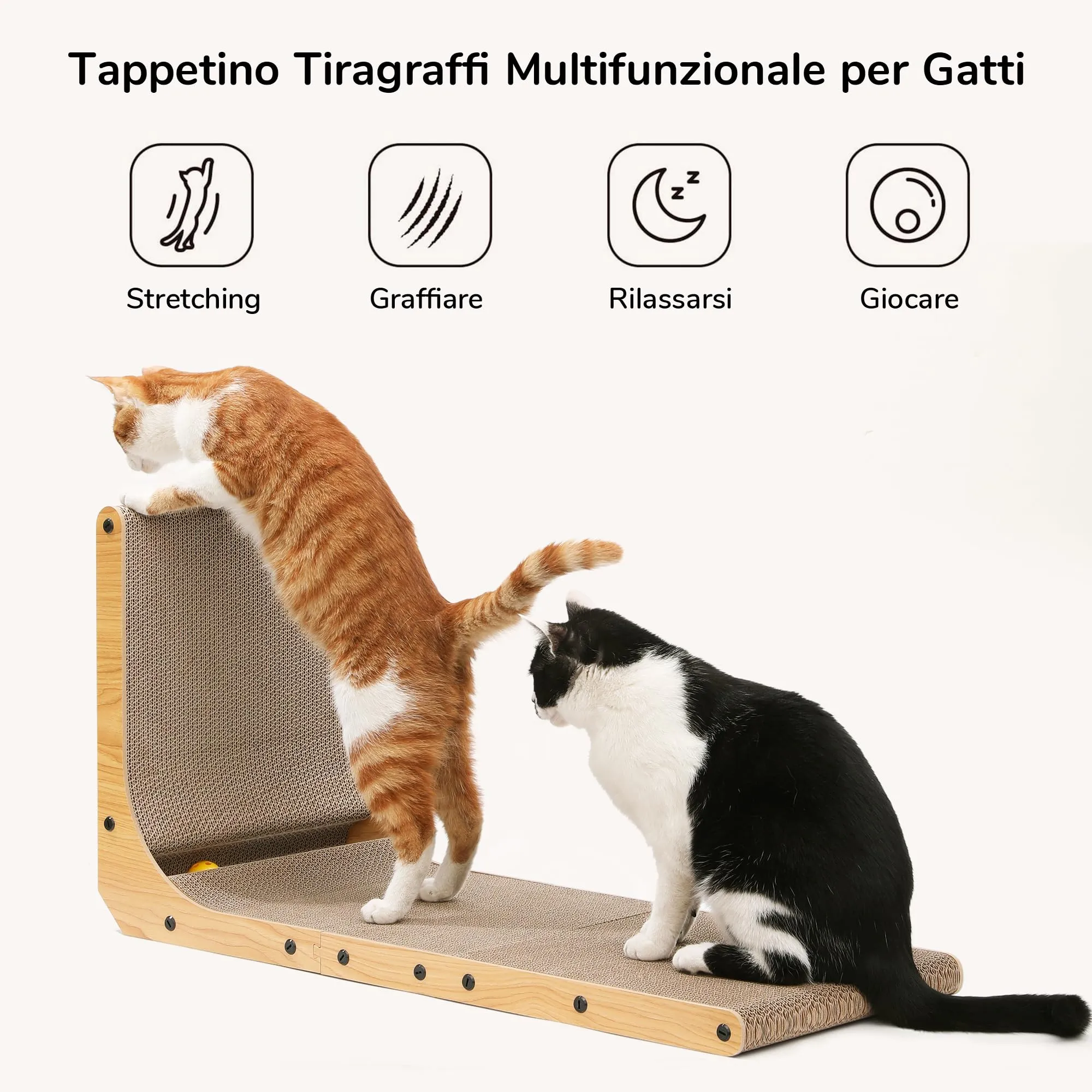 FUKUMARU Tiragraffi per Gatti a Forma di L in Cartone, 83 cm, con Palla Giocattolo - immagine 2