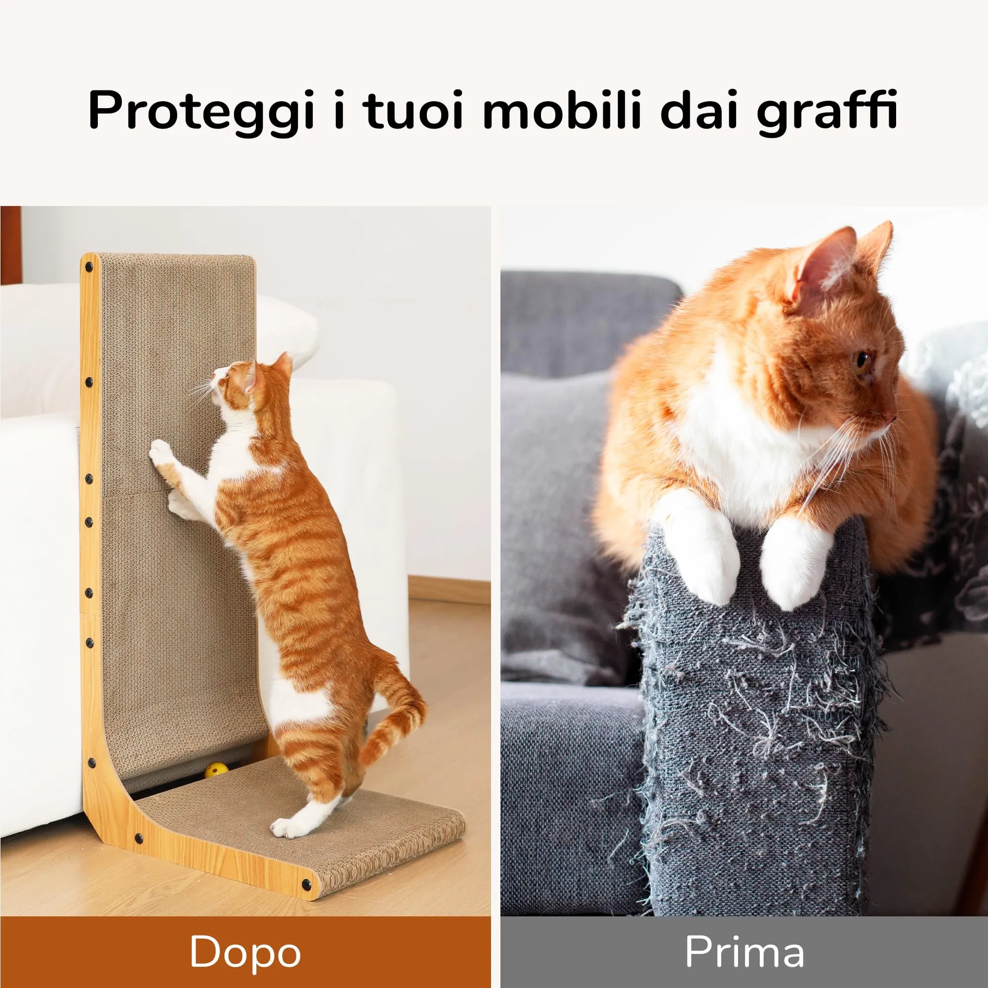 FUKUMARU Tiragraffi per Gatti a Forma di L in Cartone, 83 cm, con Palla Giocattolo - immagine 6