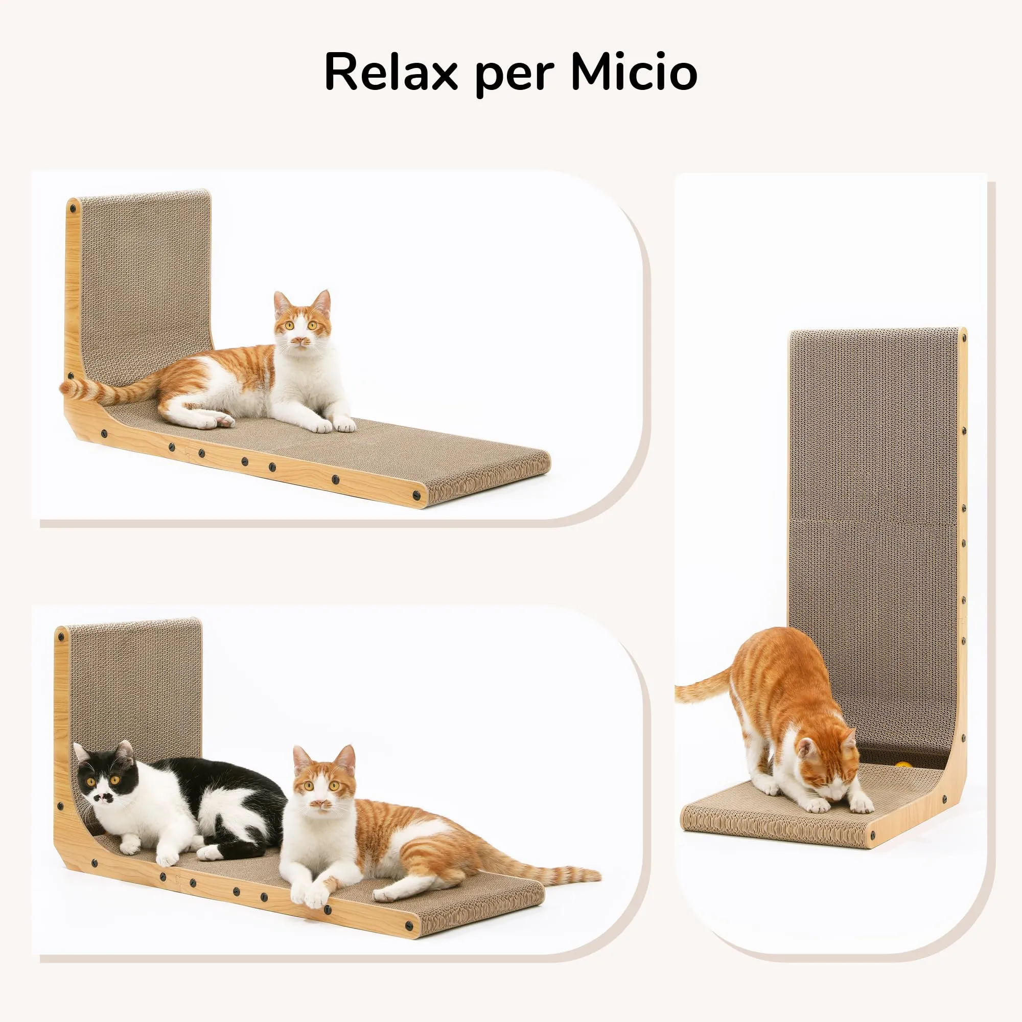 FUKUMARU Tiragraffi per Gatti a Forma di L in Cartone, 83 cm, con Palla Giocattolo - immagine 7