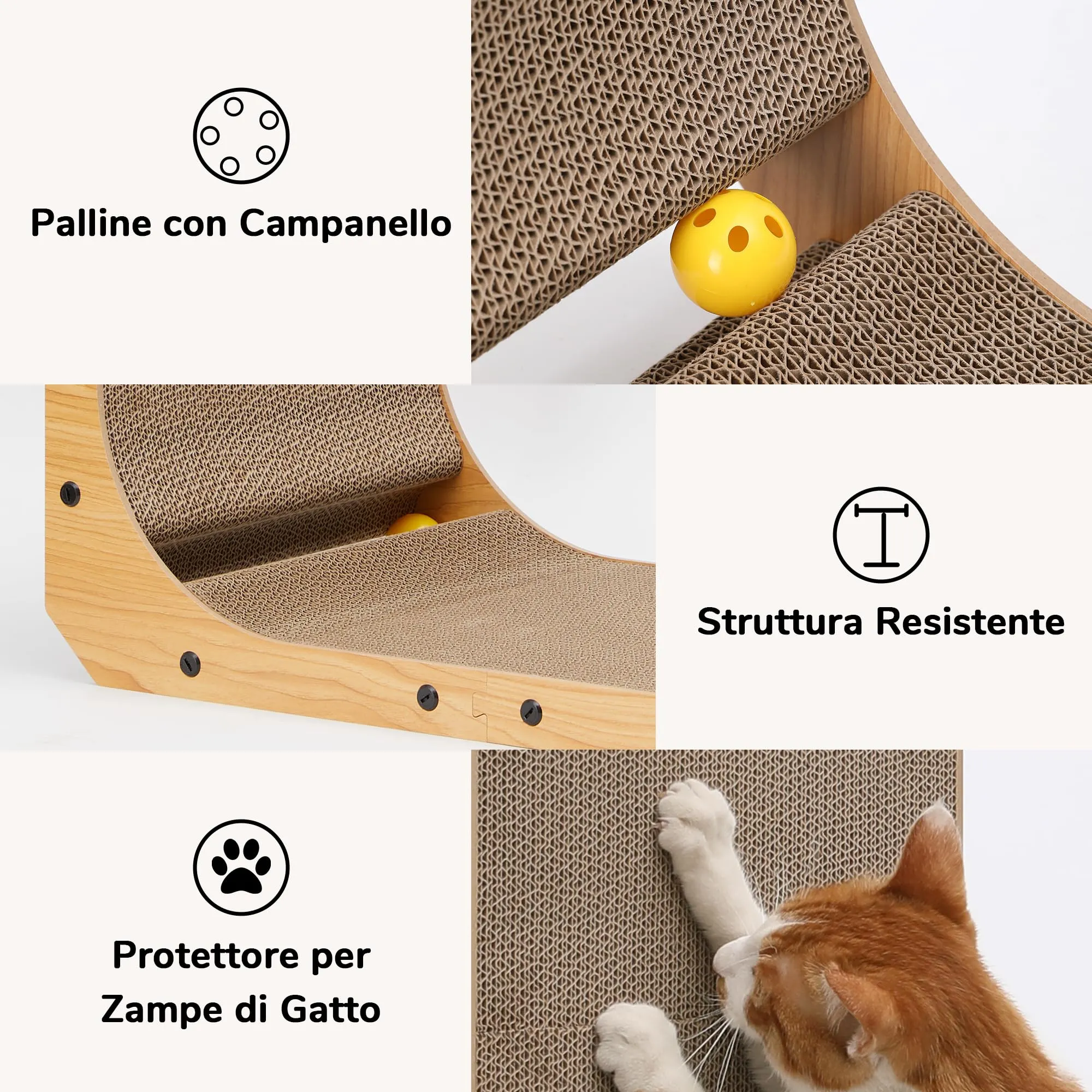 FUKUMARU Tiragraffi per Gatti a Forma di L in Cartone, 83 cm, con Palla Giocattolo - immagine 8