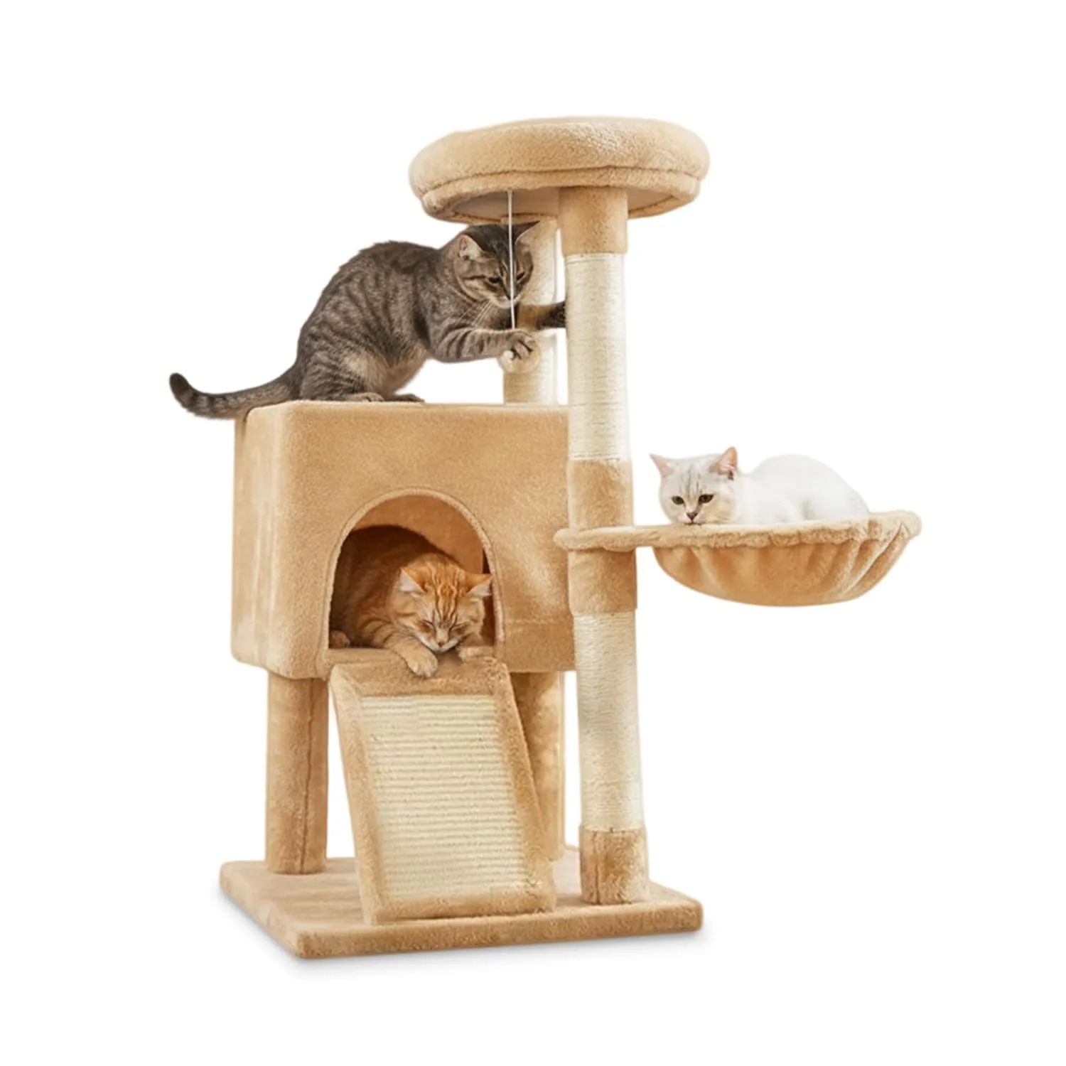 Avilia Albero Tiragraffi per Gatti 87 cm in Sisal con Amaca e Cuccia, Beige - immagine 8