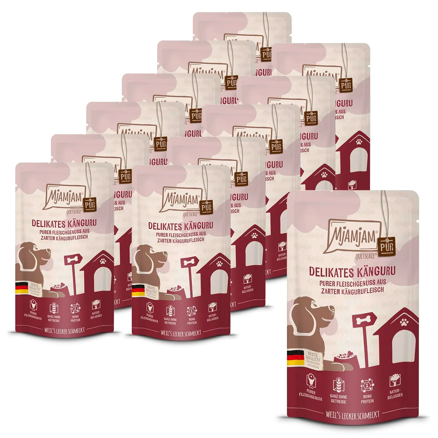 MjAMjAM Cibo Umido Premium per Cani Quetschie Canguro, Senza Cereali, 12 x 125g - immagine 1