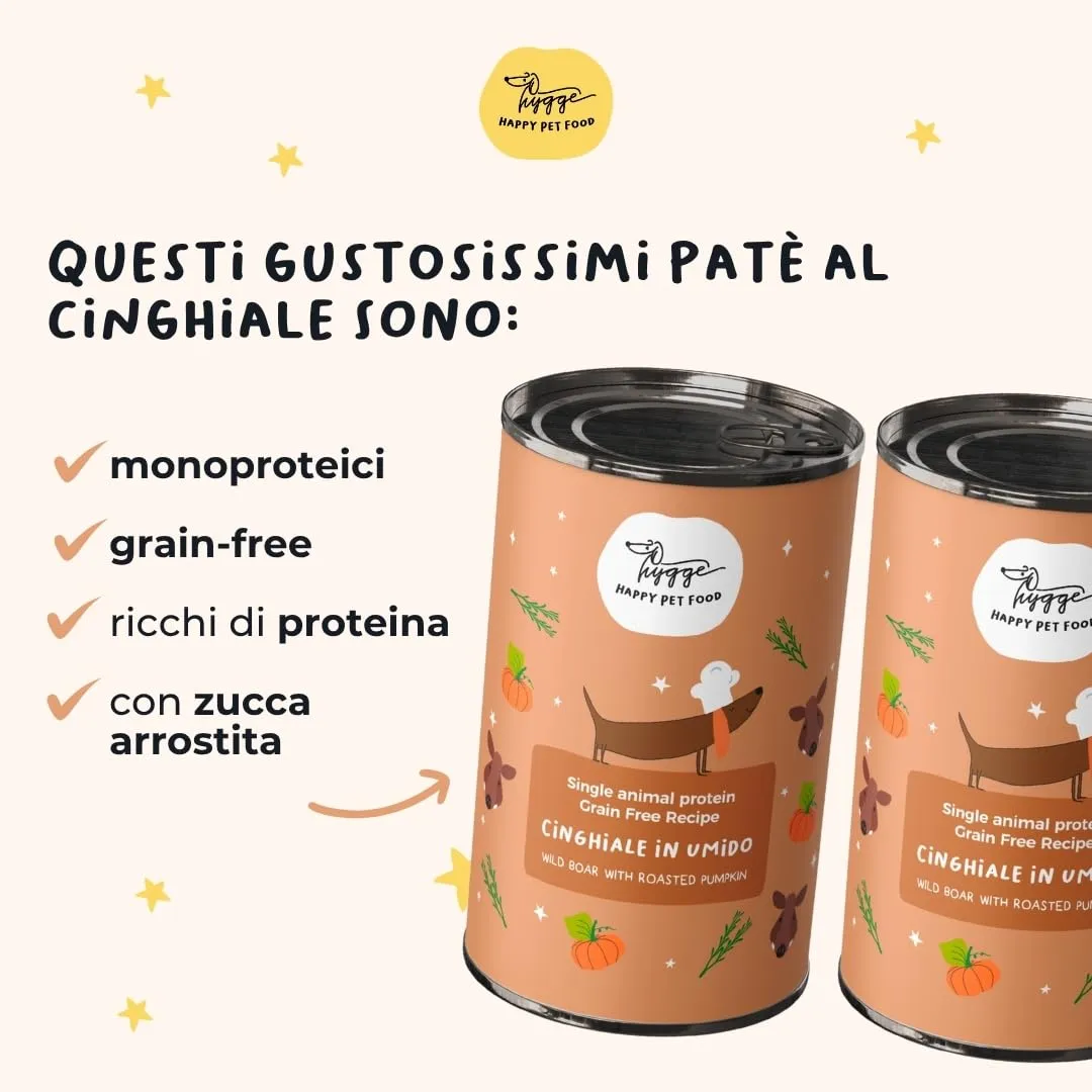 Hygge Dog Cibo Umido per Cani Monoproteico al Cinghiale e Zucca Arrostita Grain Free, 12 x 400g - immagine 2