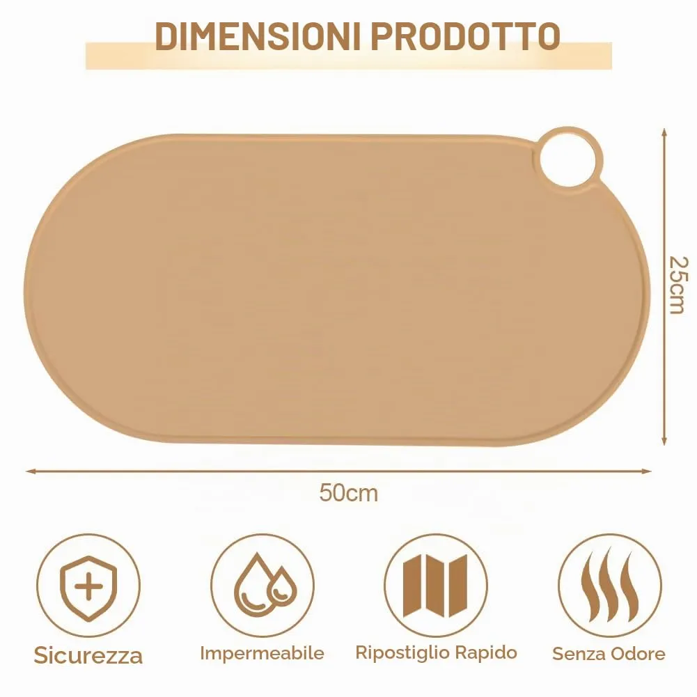 Adiwo Tappetino Ciotola Cane e Gatto Antiscivolo in Silicone, Impermeabile, 50x25 cm, Marrone - immagine 2