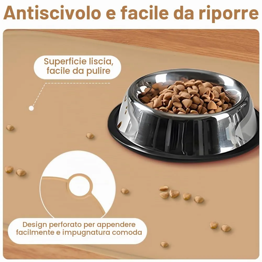 Adiwo Tappetino Ciotola Cane e Gatto Antiscivolo in Silicone, Impermeabile, 50x25 cm, Marrone - immagine 3