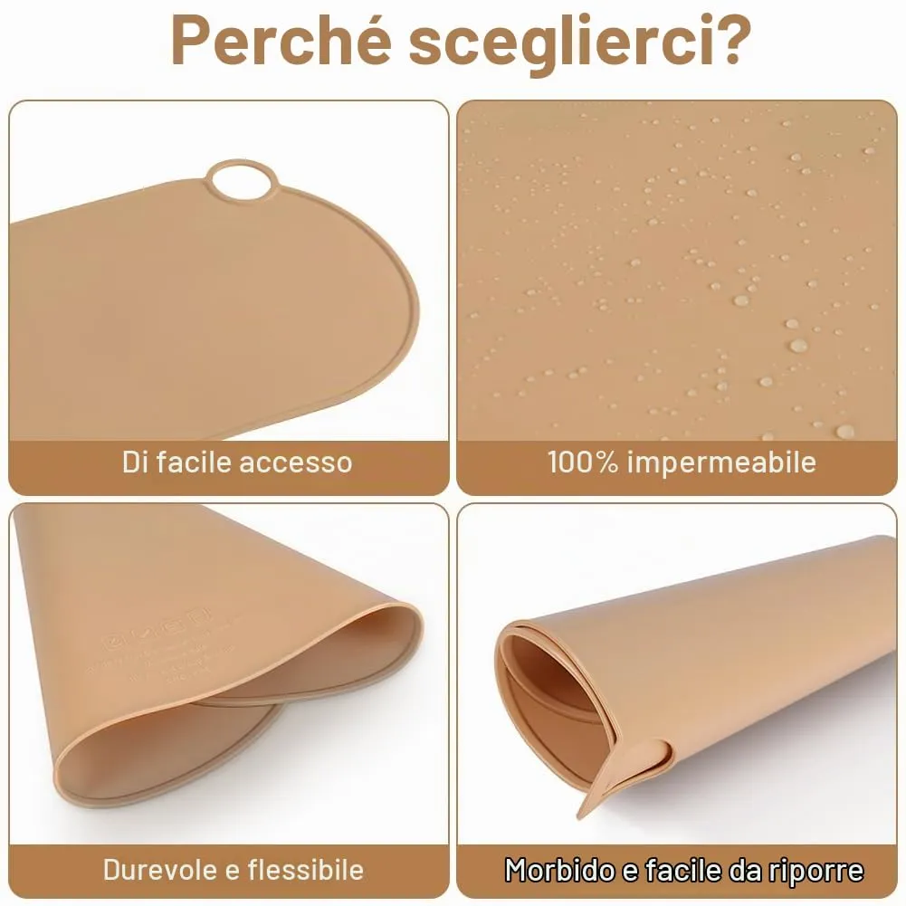 Adiwo Tappetino Ciotola Cane e Gatto Antiscivolo in Silicone, Impermeabile, 50x25 cm, Marrone - immagine 5