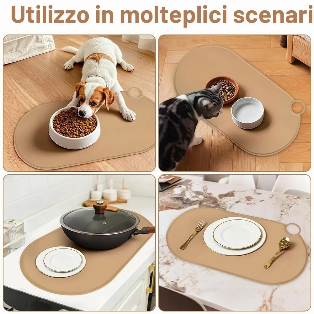 Adiwo Tappetino Ciotola Cane e Gatto Antiscivolo in Silicone, Impermeabile, 50x25 cm, Marrone - immagine 7