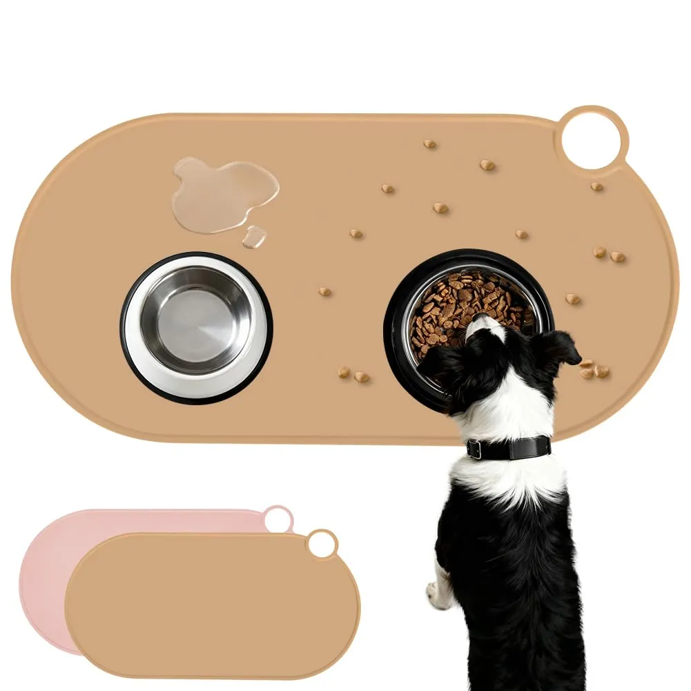 Adiwo Tappetino Ciotola Cane e Gatto Antiscivolo in Silicone, Impermeabile, 50x25 cm, Marrone - immagine 8