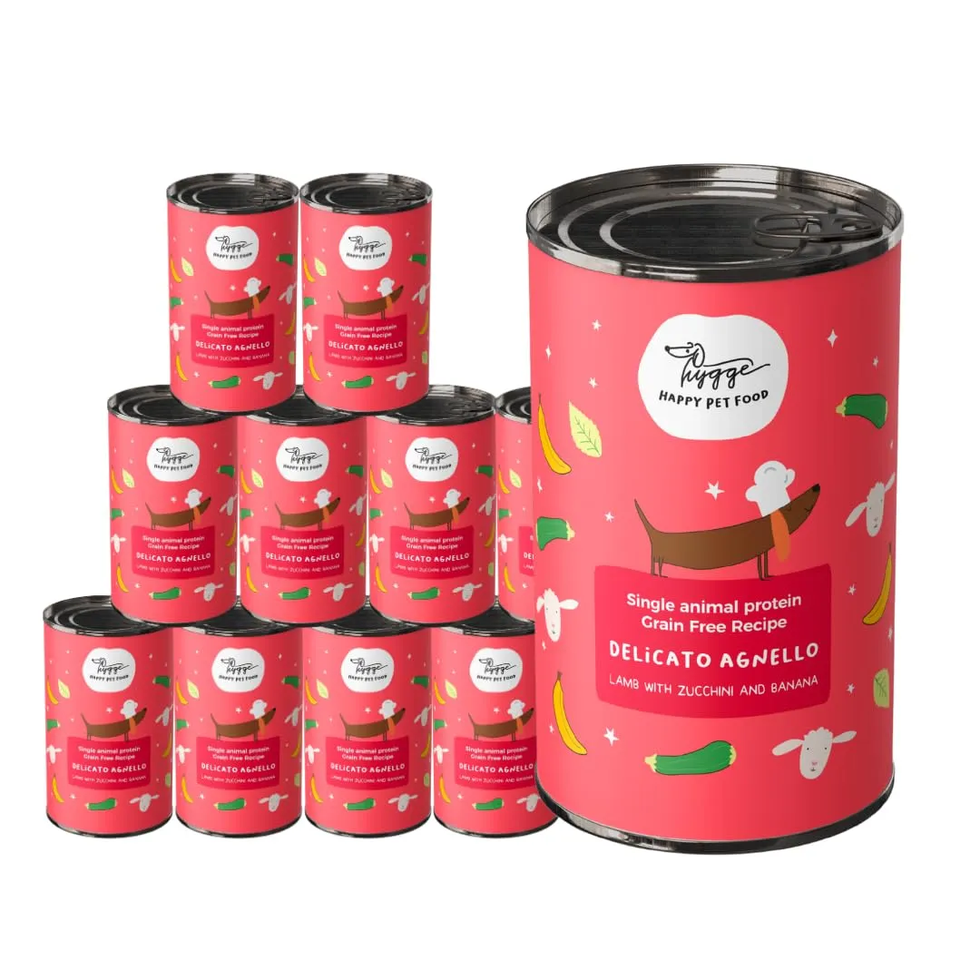 Hygge Dog Cibo Umido per Cani Monoproteico all'Agnello, Paté con Zucchine e Banana, Grain Free, 6 x 400g - immagine 1
