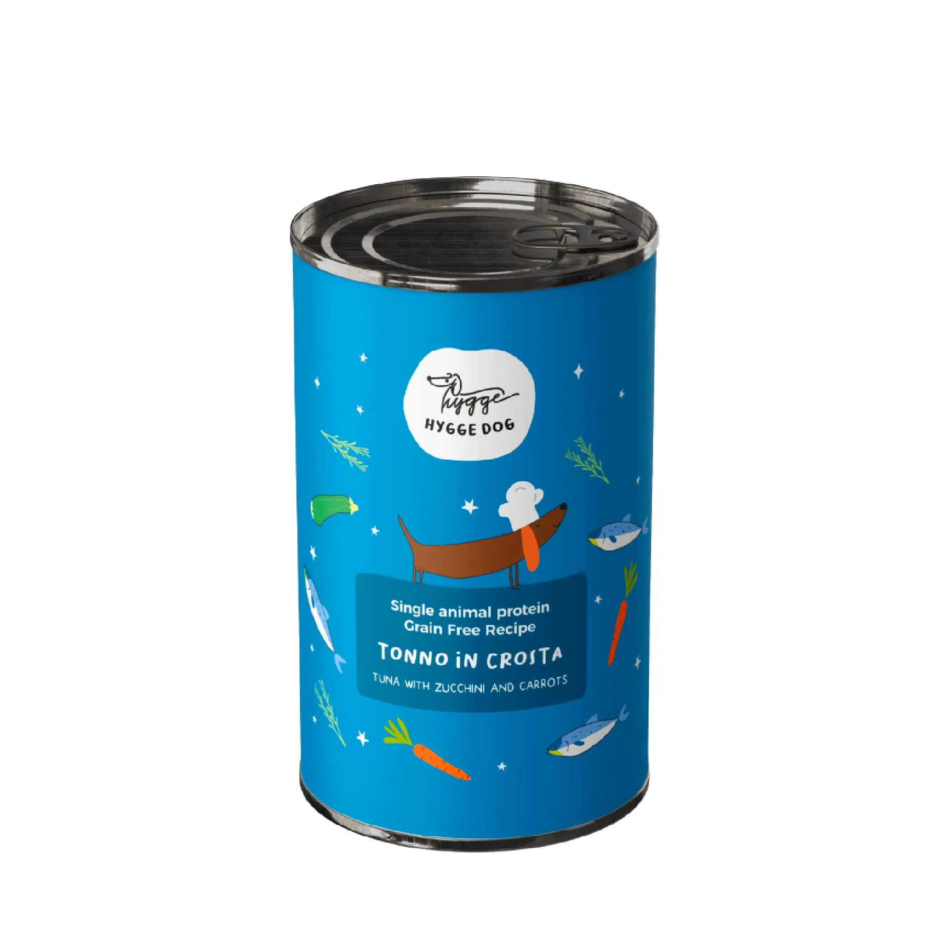 Hygge Cibo Umido per Cani Monoproteico al Tonno con Zucchine, Carote ed Erbe Detox, Grain Free, 6 x 400g - immagine 4