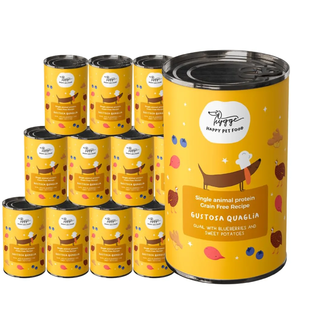 Hygge Cibo Umido per Cani alla Quaglia, Mirtilli e Patate Dolci, Monoproteico e Grain Free, 6 x 400g - immagine 1