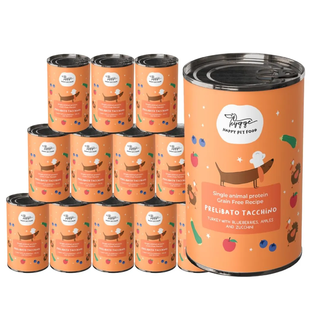 Hygge Cibo Umido per Cani Monoproteico al Tacchino con Zucchine, Mele e Mirtilli, Senza Cereali, 6 x 400g - immagine 1
