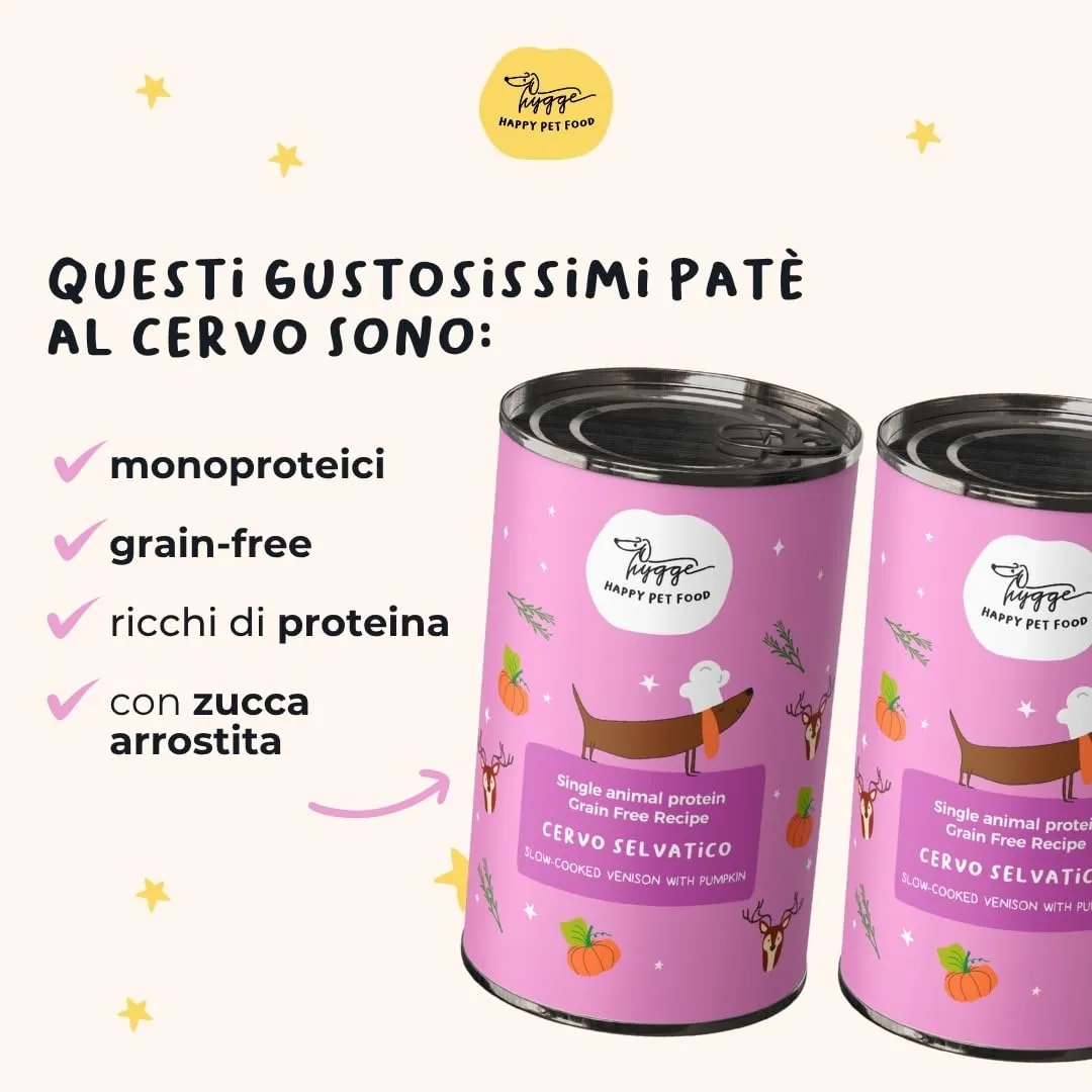 Hygge Dog Cibo Umido Monoproteico al Cervo e Zucca Senza Cereali, 6 x 400g - immagine 2