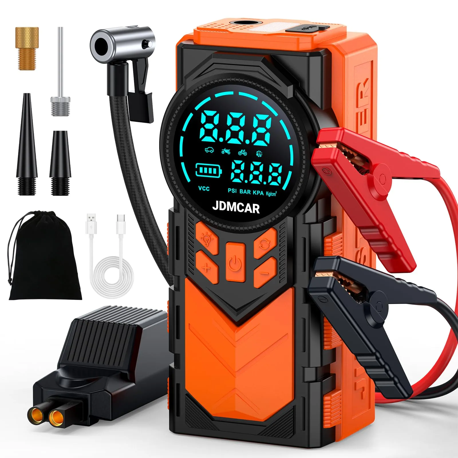 JDMCAR 12000A Booster Avviamento Auto e Compressore Aria Portatile 160PSI 4 in 1 - immagine 1