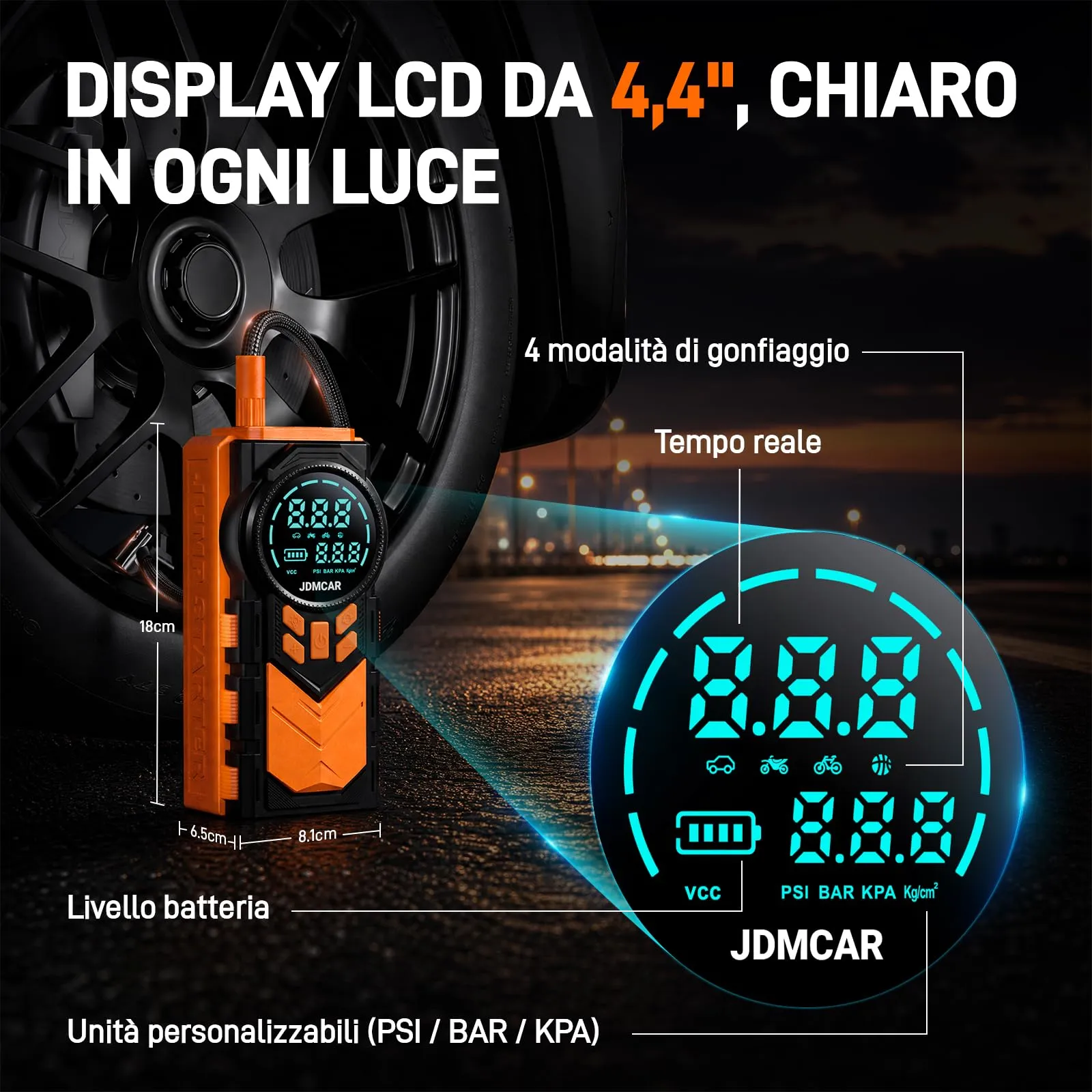 JDMCAR 12000A Booster Avviamento Auto e Compressore Aria Portatile 160PSI 4 in 1 - immagine 4