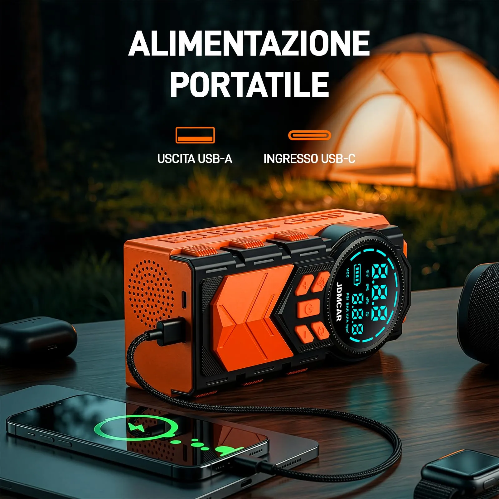 JDMCAR 12000A Booster Avviamento Auto e Compressore Aria Portatile 160PSI 4 in 1 - immagine 5