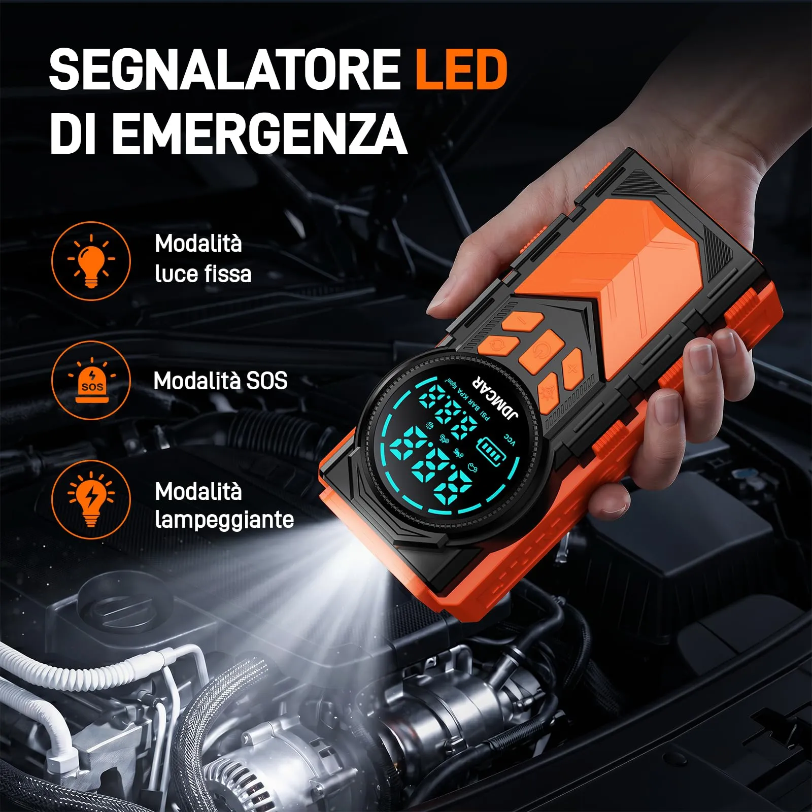 JDMCAR 12000A Booster Avviamento Auto e Compressore Aria Portatile 160PSI 4 in 1 - immagine 6