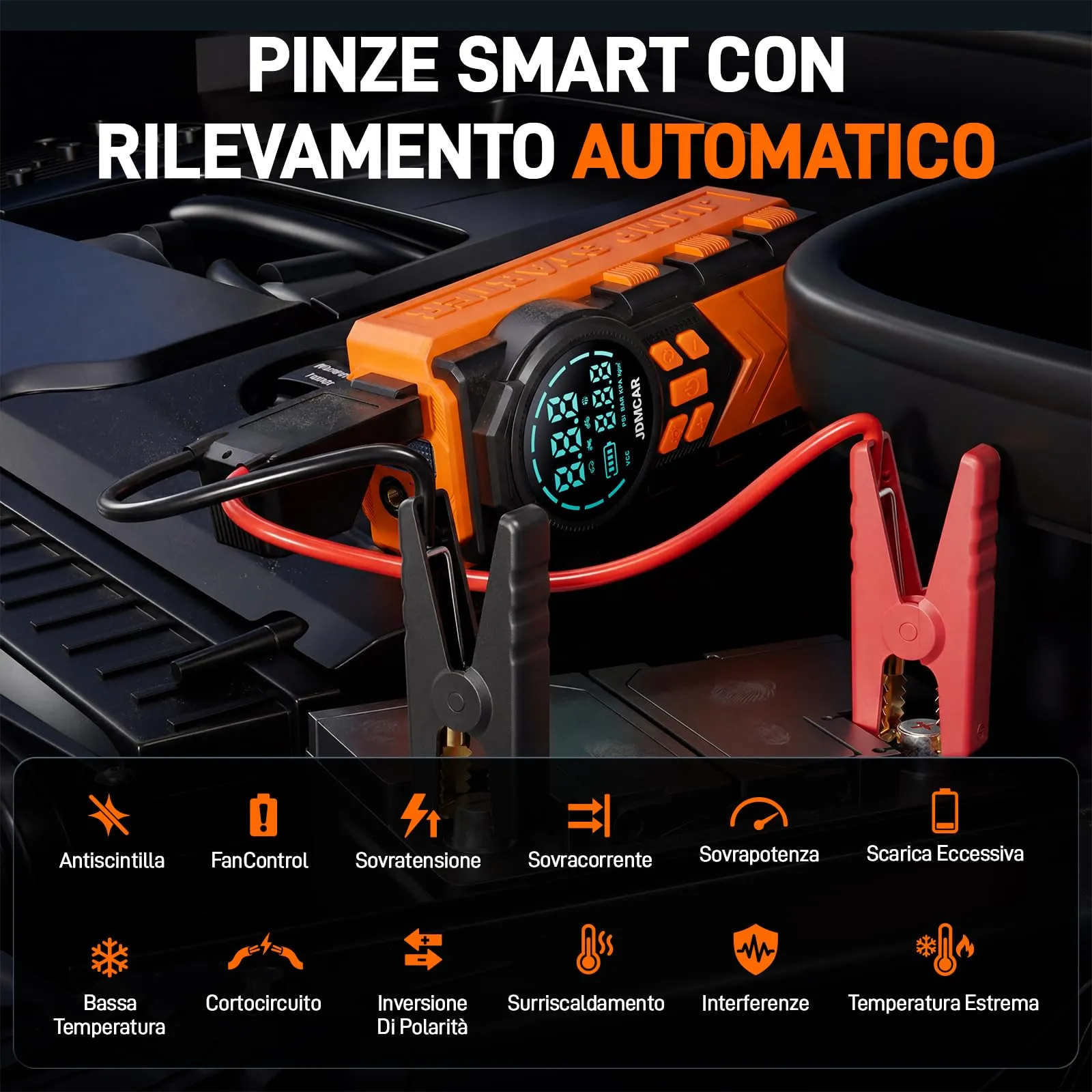 JDMCAR 12000A Booster Avviamento Auto e Compressore Aria Portatile 160PSI 4 in 1 - immagine 7