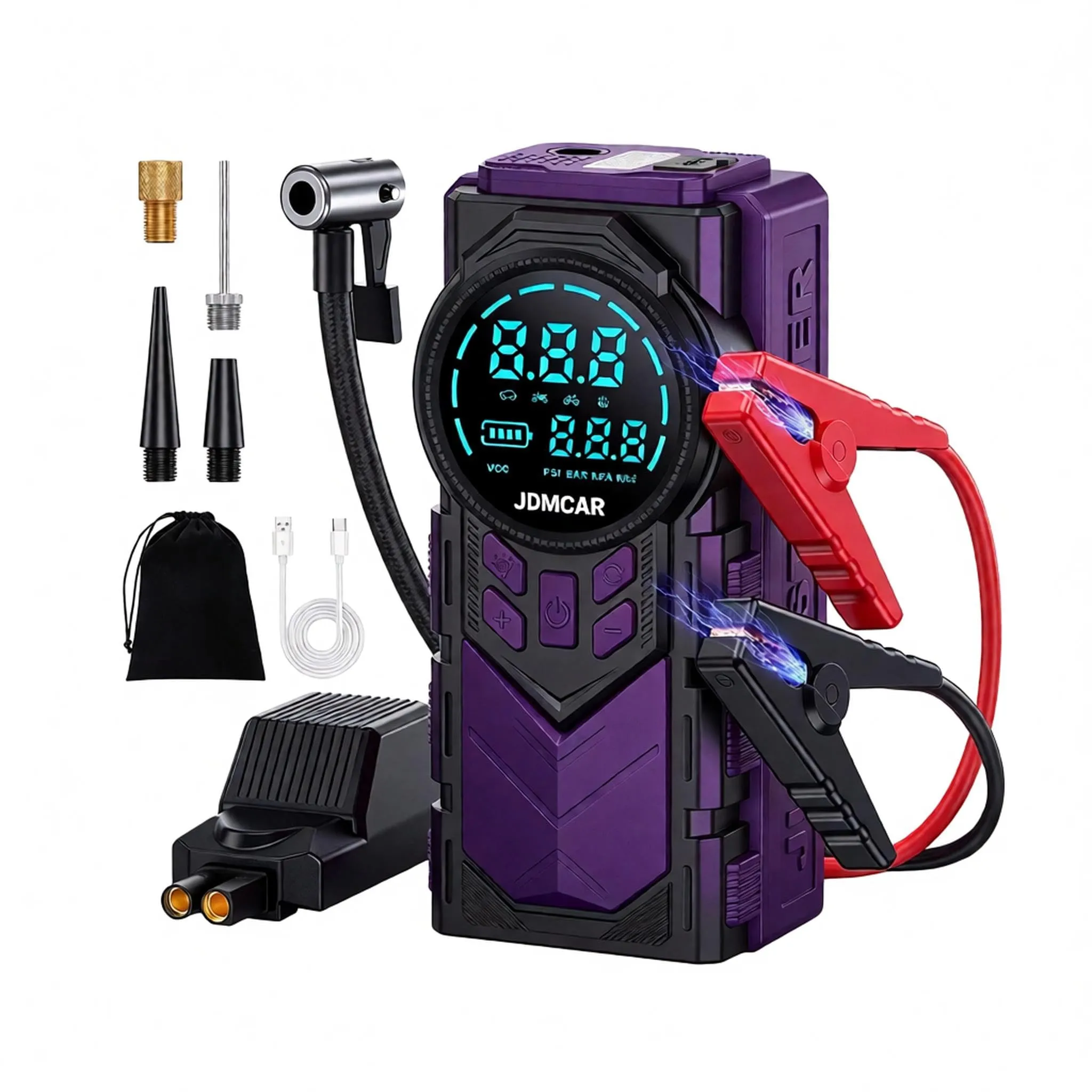 JDMCAR 12000A Booster Avviamento Auto e Compressore Aria Portatile 160PSI 4 in 1 - immagine 1