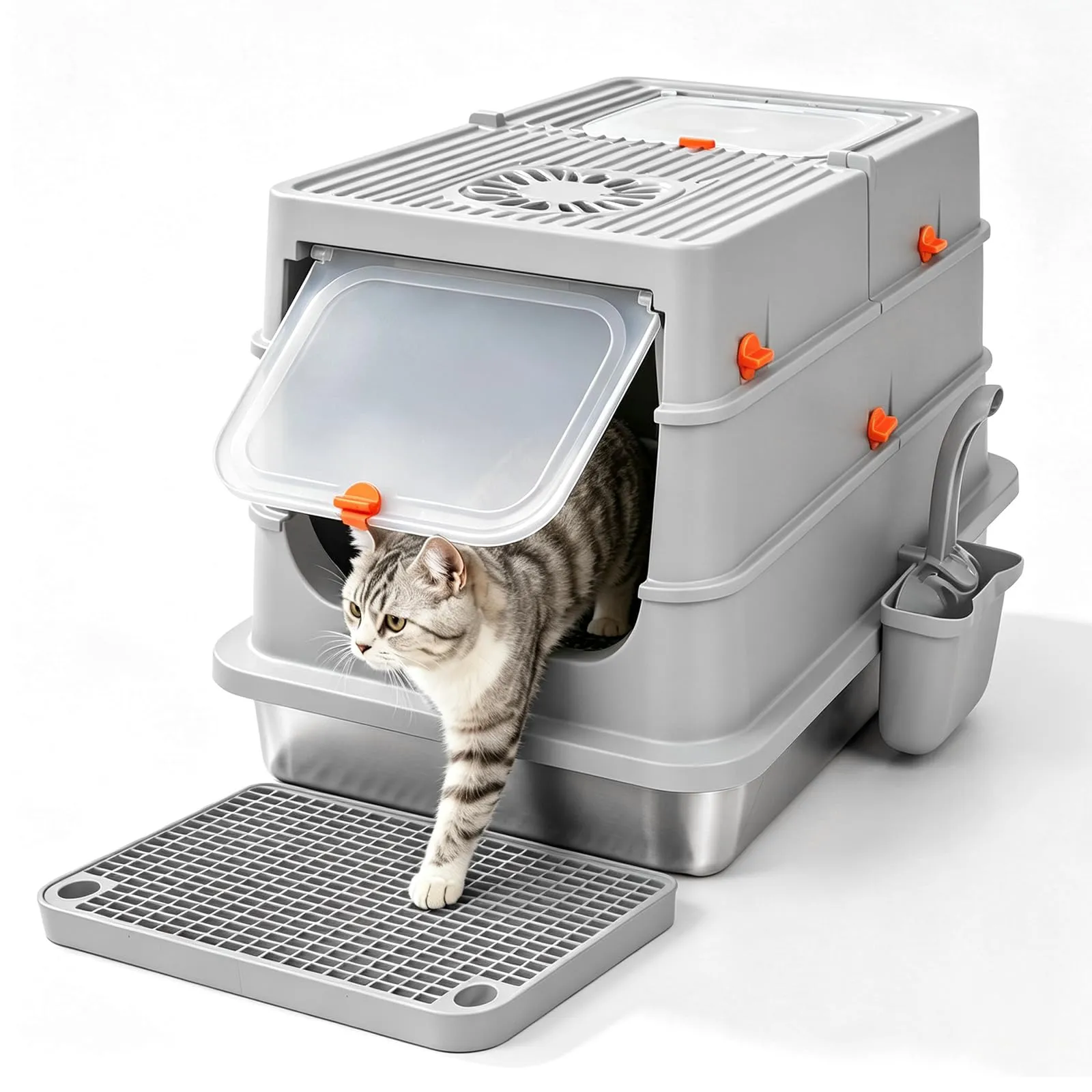 Eosarcu Lettiera per Gatti Chiusa in Acciaio Inox, 58 x 39 x 37 cm, Taglia XXL con Pala - immagine 1