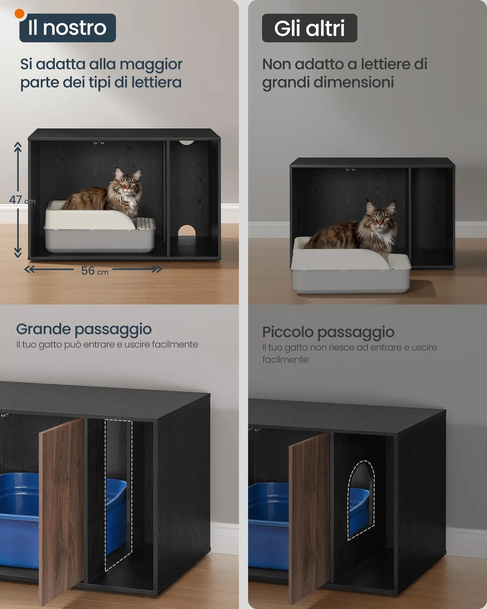 SONGMICS HOME Mobiletto Lettiera per Gatti Snapsemble, Nero Ebano e Noce Naturale, 80 x 50 x 50 cm - immagine 5