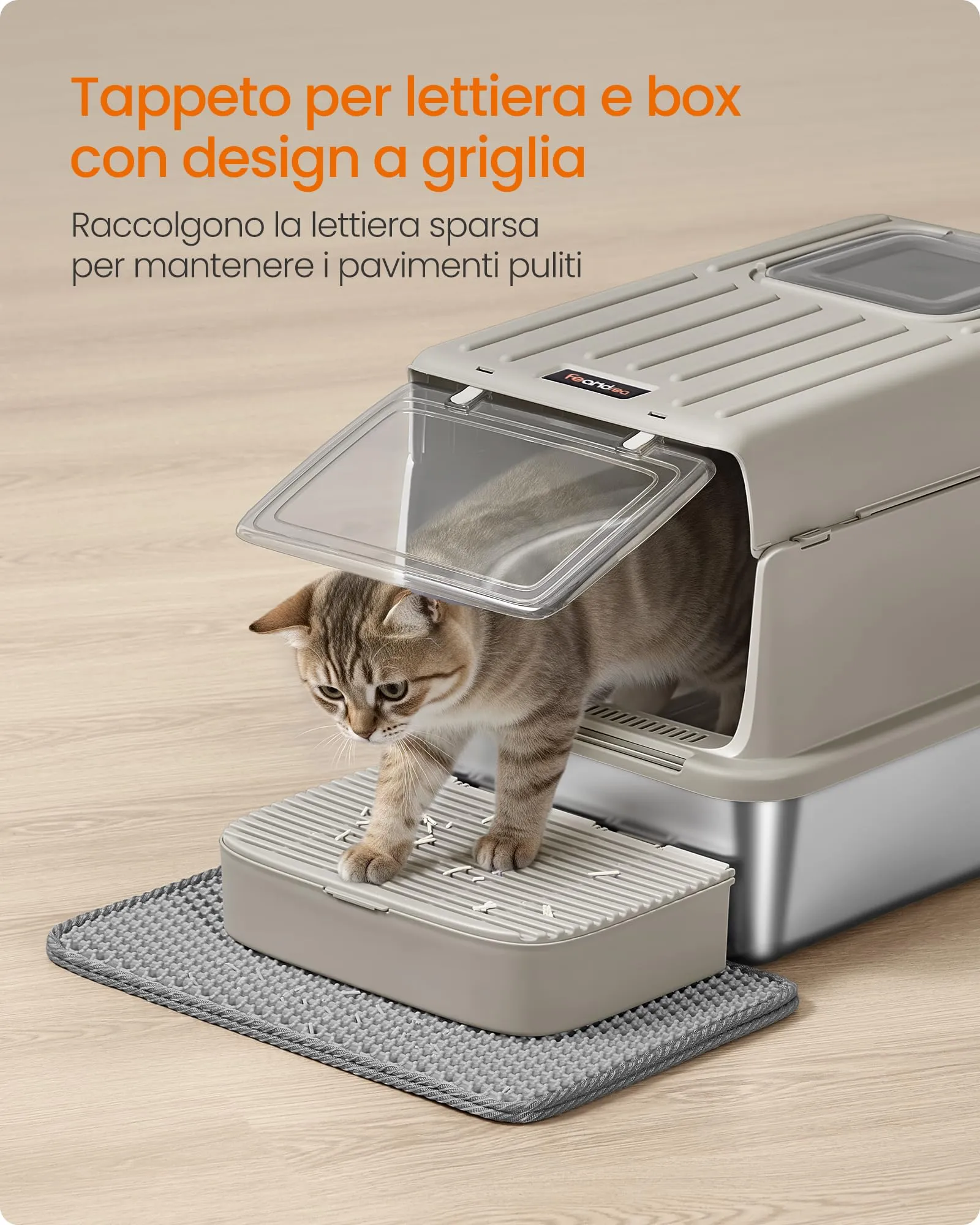 Feandrea Lettiera per Gatti Chiusa in Acciaio Inossidabile, 60 x 40 x 38 cm - immagine 7