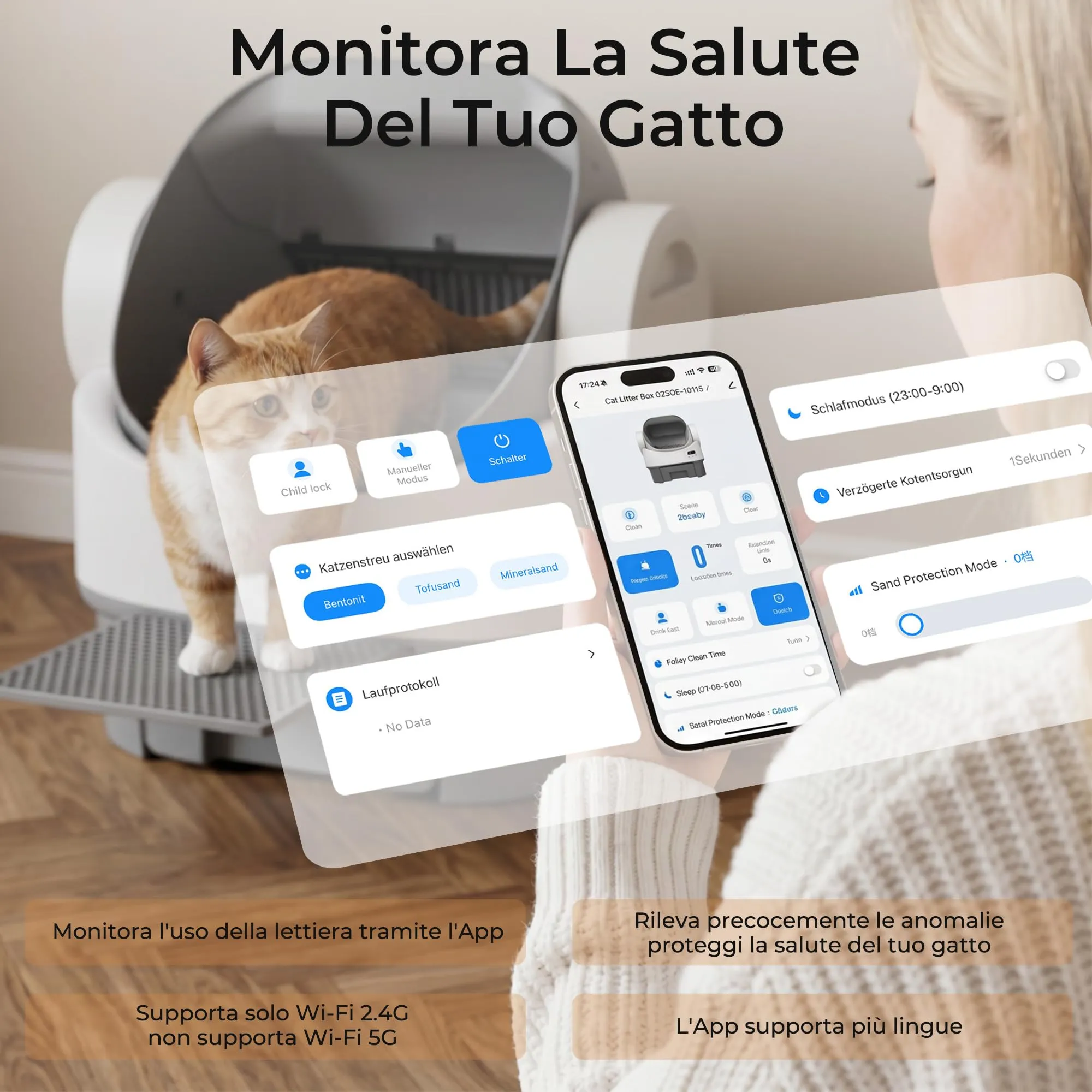 JUMMICO Lettiera Autopulente per Gatti Intelligente, Design Aperto, Capacità XXL 12L, Monitoraggio App e Controllo Odori - immagine 3