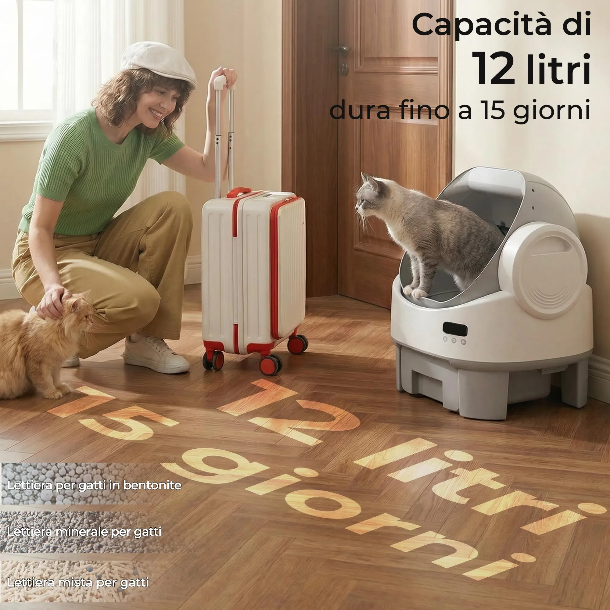 JUMMICO Lettiera Autopulente per Gatti Intelligente, Design Aperto, Capacità XXL 12L, Monitoraggio App e Controllo Odori - immagine 4