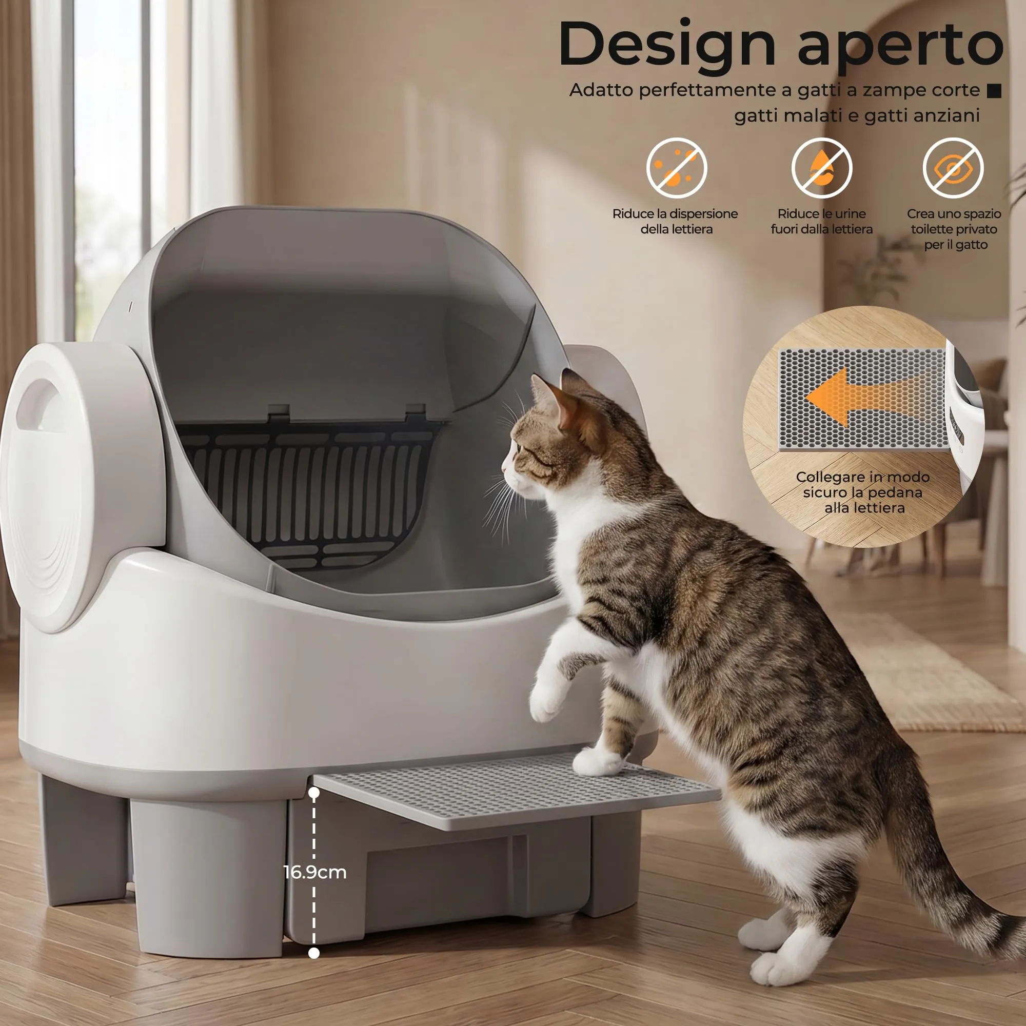 JUMMICO Lettiera Autopulente per Gatti Intelligente, Design Aperto, Capacità XXL 12L, Monitoraggio App e Controllo Odori - immagine 7