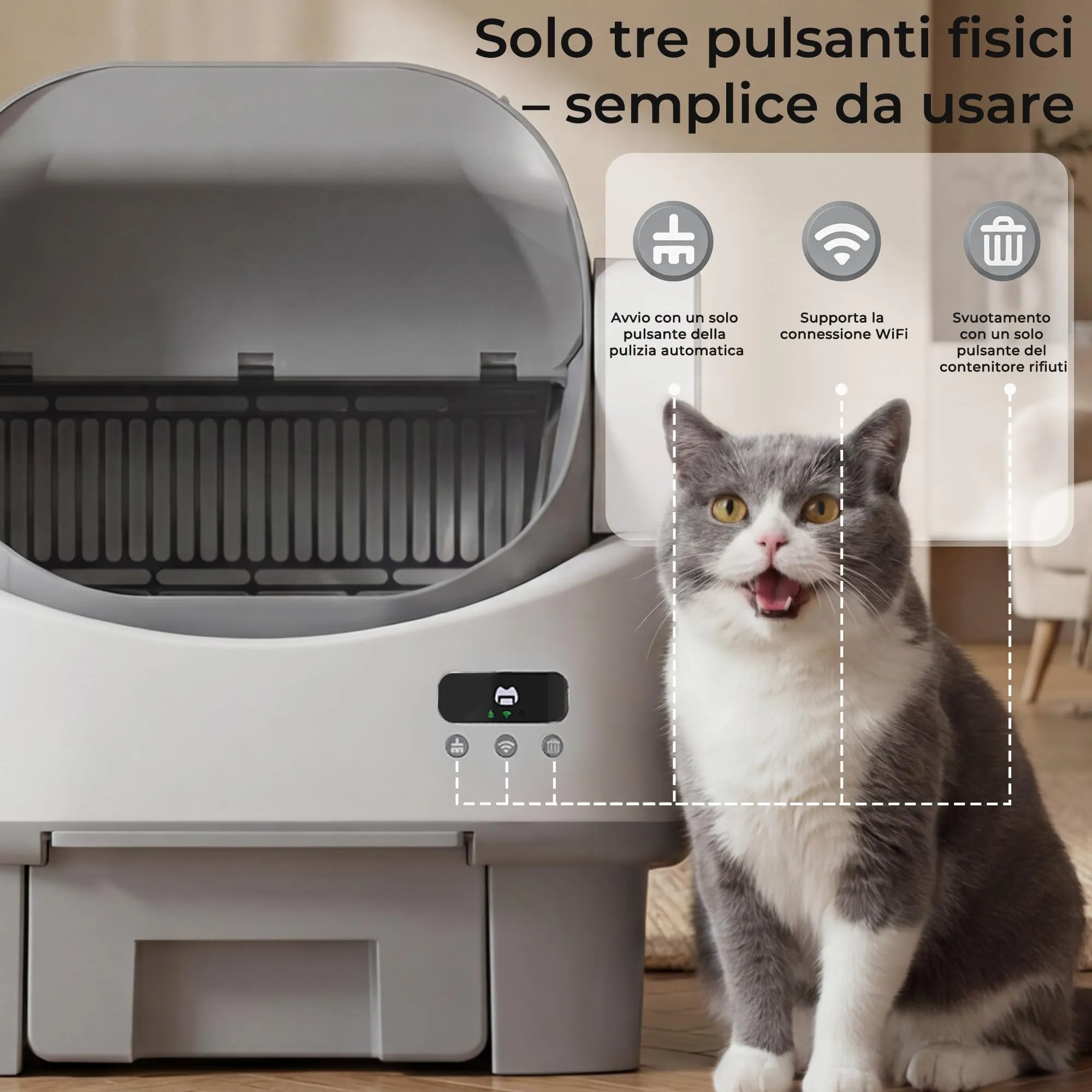 JUMMICO Lettiera Autopulente per Gatti Intelligente, Design Aperto, Capacità XXL 12L, Monitoraggio App e Controllo Odori - immagine 8