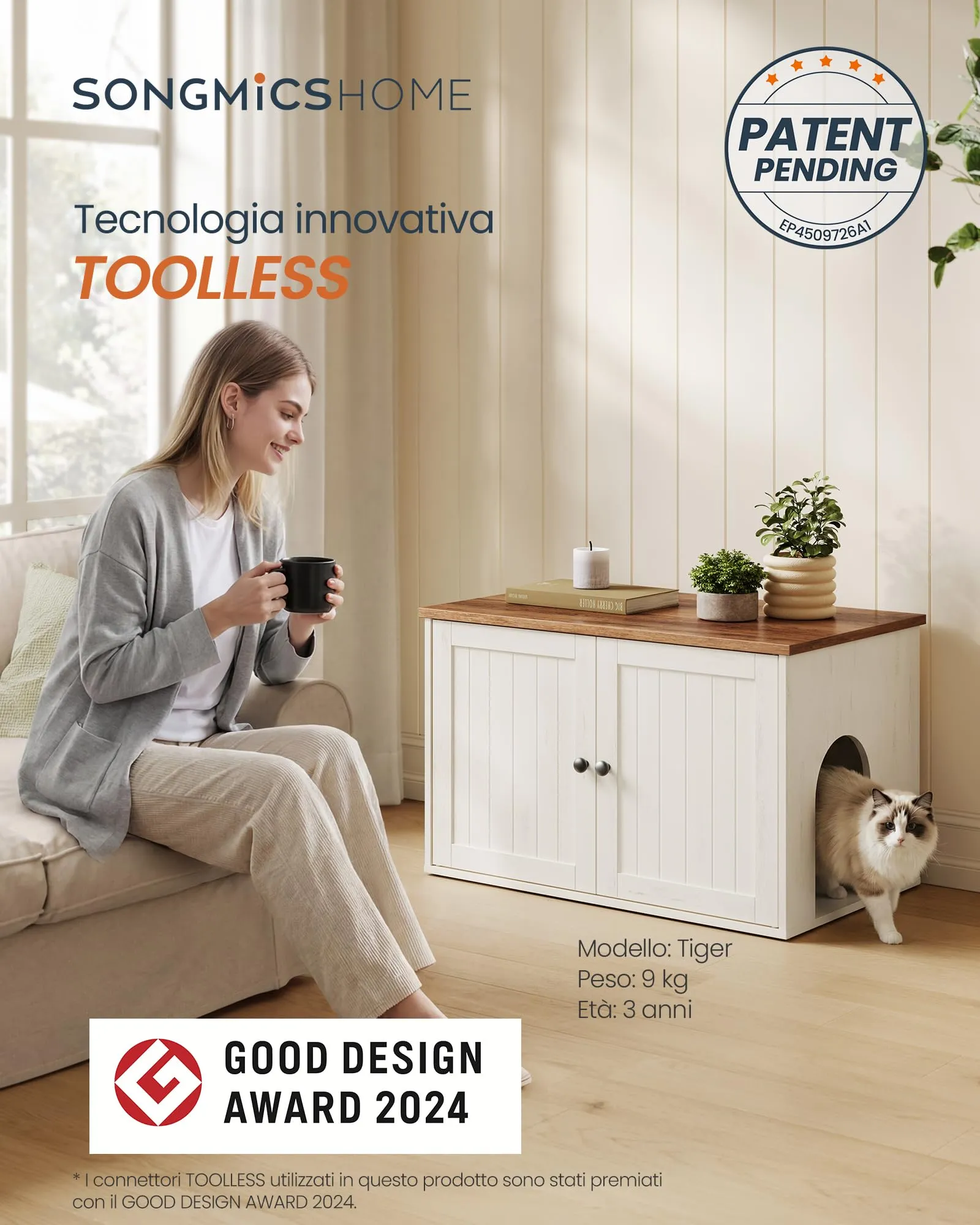 SONGMICS HOME Mobiletto Lettiera per Gatti Snapsemble PCL233WJ05 - immagine 2
