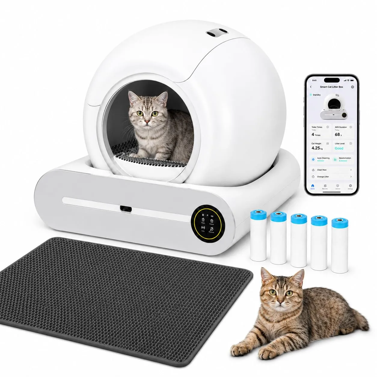 PaaWings Lettiera Gatto Autopulente XXL 65L con Cassetto Rifiuti 9L per Gatti 1-8 kg - immagine 1